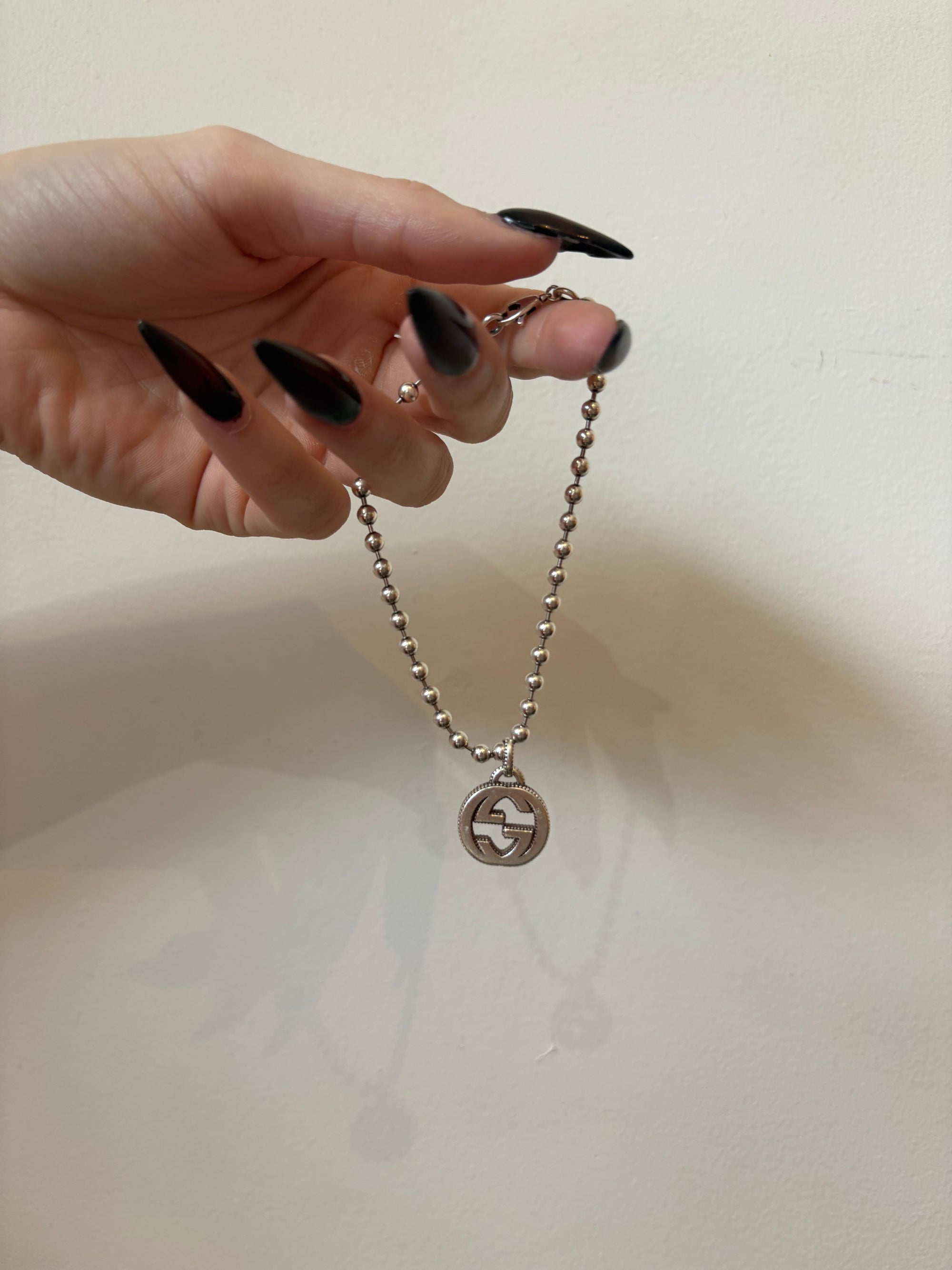 Gucci Beaded Logo Charm Bracelet Silver