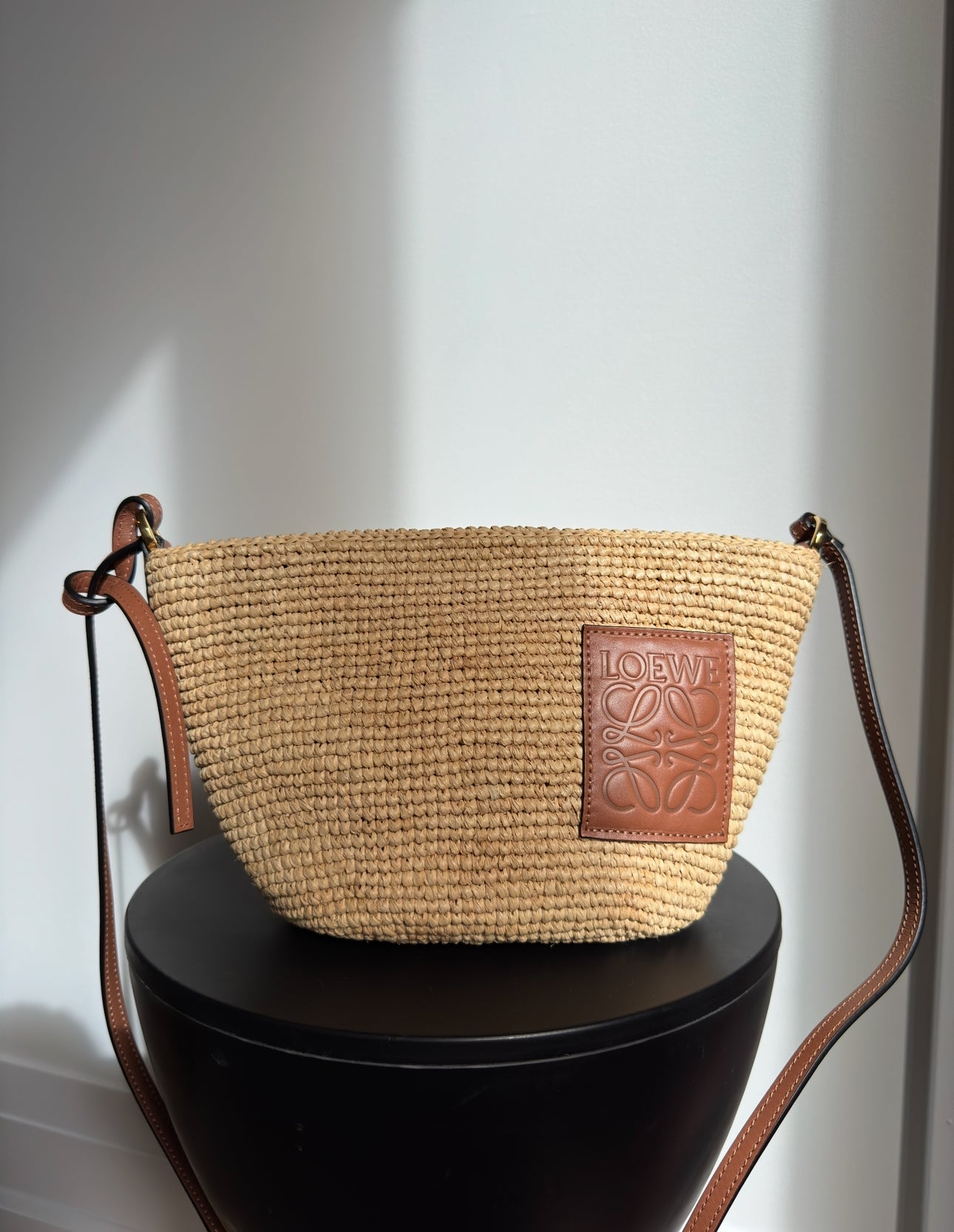 Loewe Slit Pochette Bag in Raffia and Calfskin
