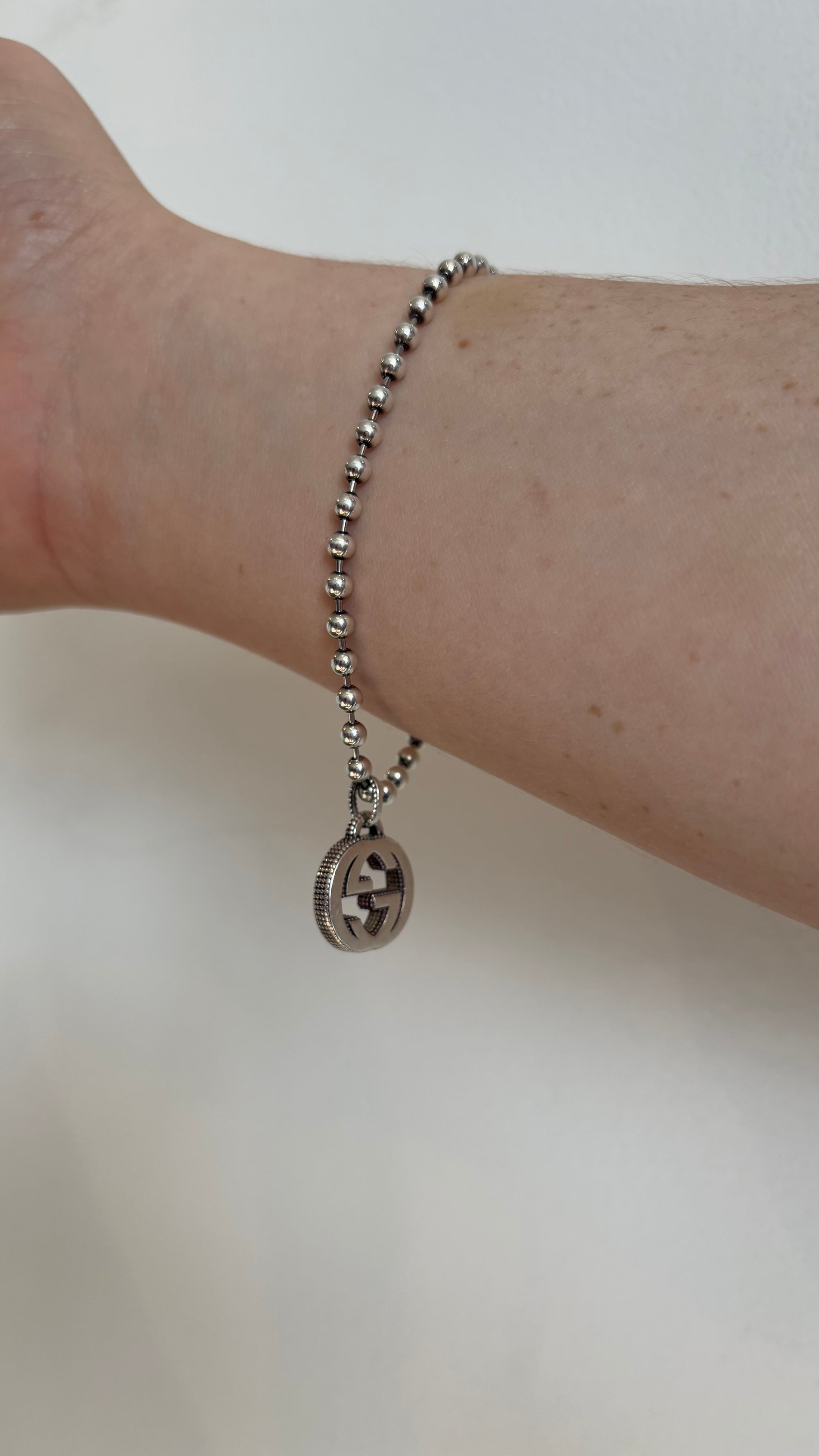 Gucci Beaded Logo Charm Bracelet Silver