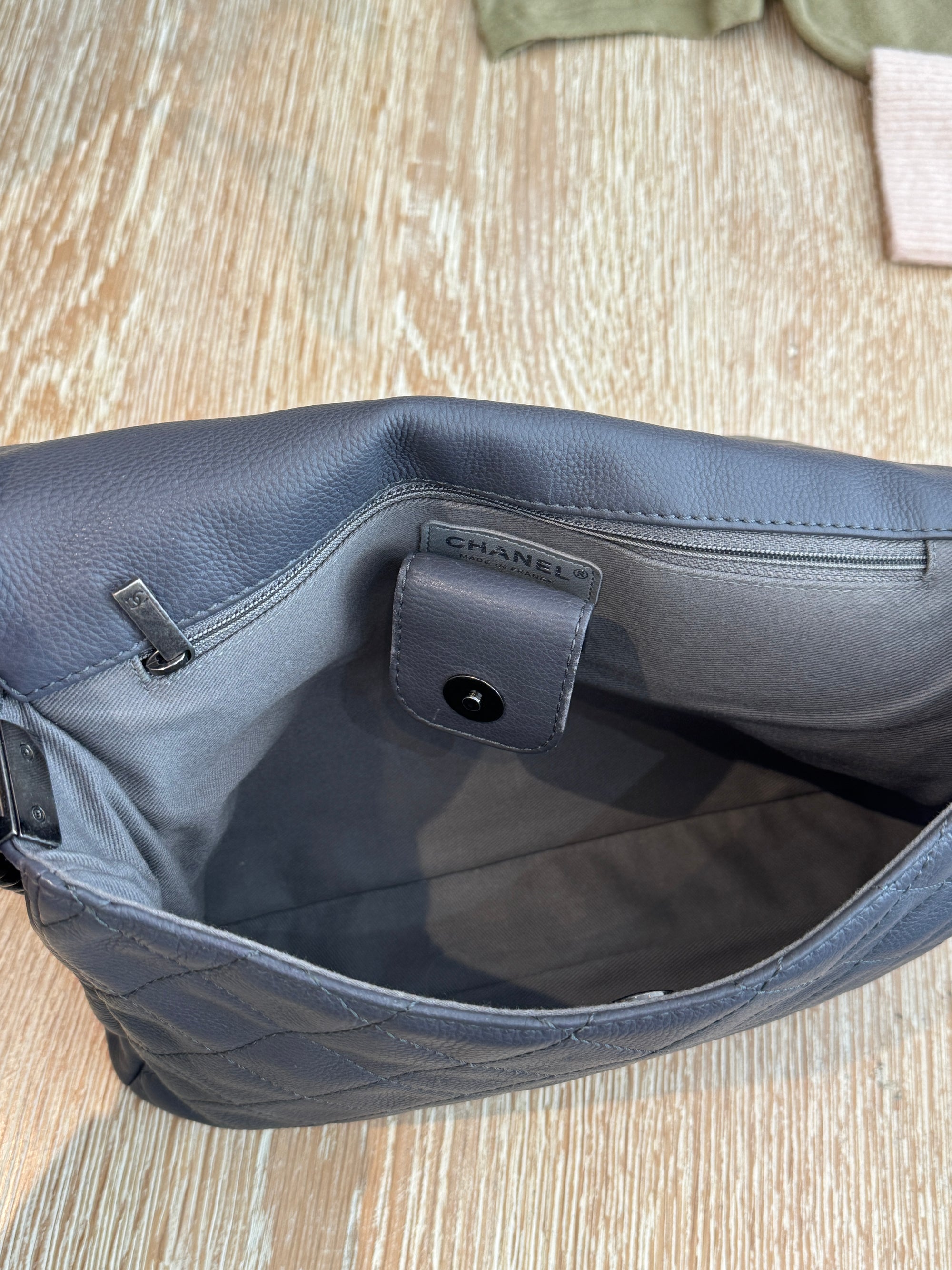 Chanel 2015 Lambskin Quilted Couture Messenger Bag Grey