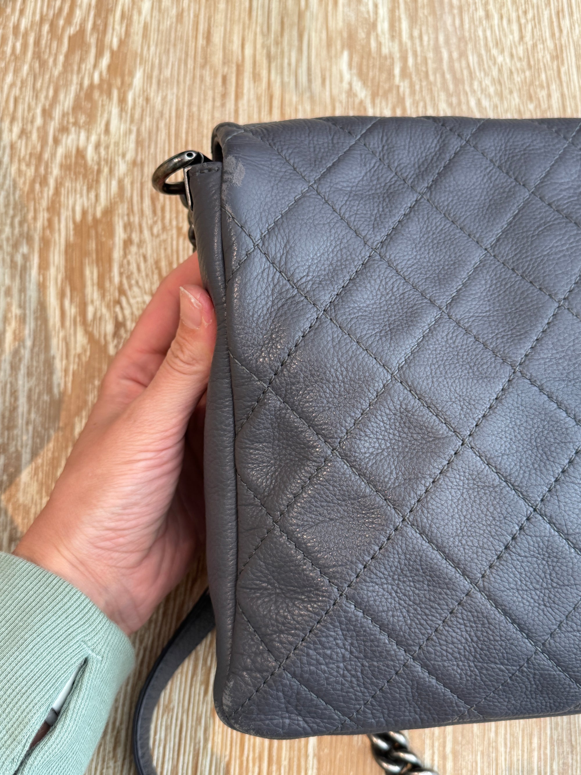 Chanel 2015 Lambskin Quilted Couture Messenger Bag Grey