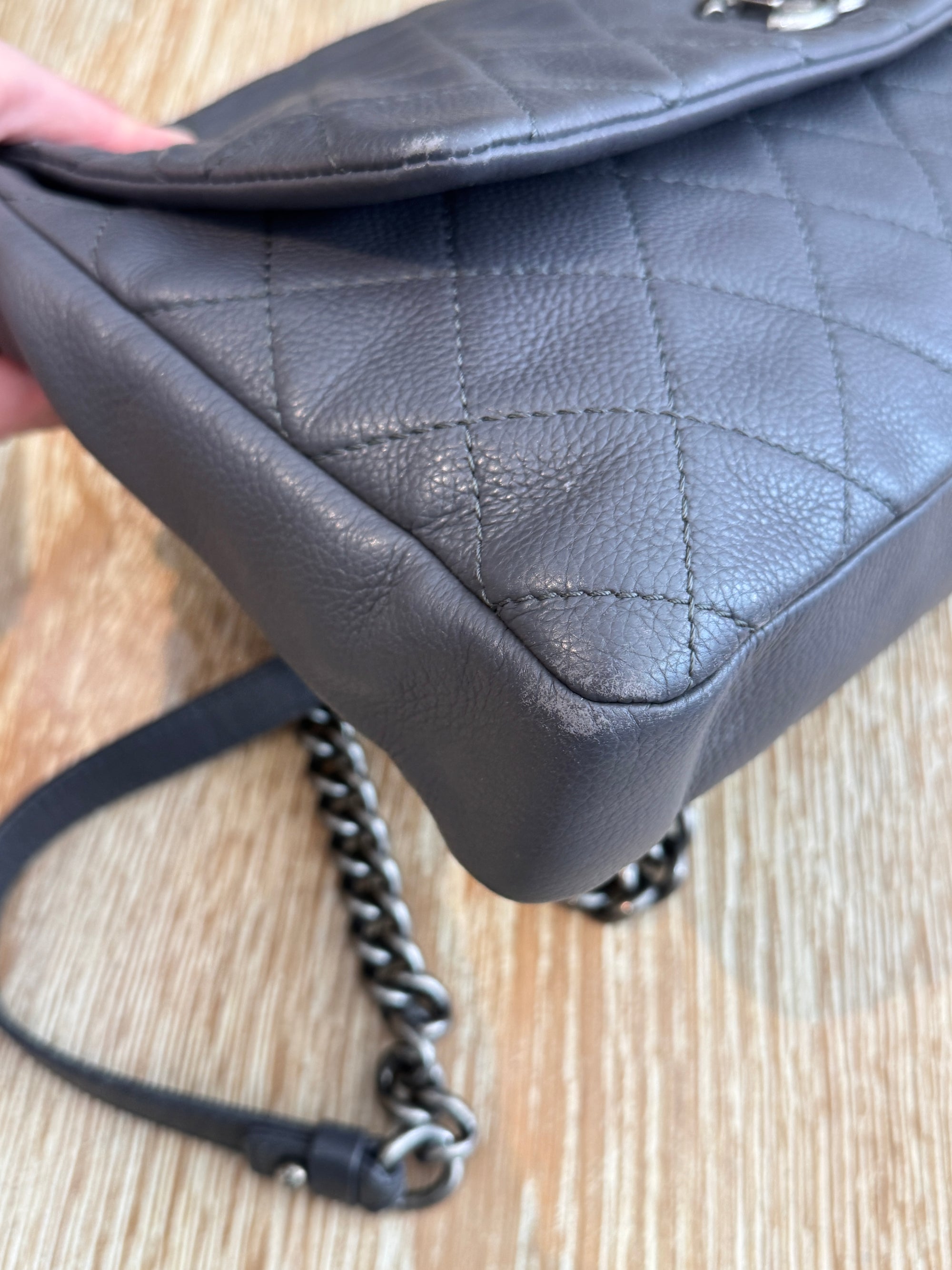 Chanel 2015 Lambskin Quilted Couture Messenger Bag Grey