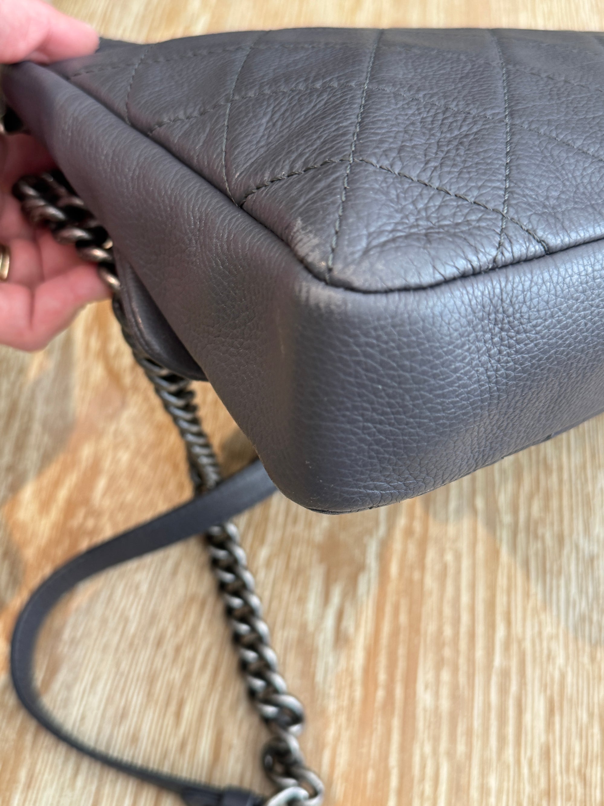 Chanel 2015 Lambskin Quilted Couture Messenger Bag Grey