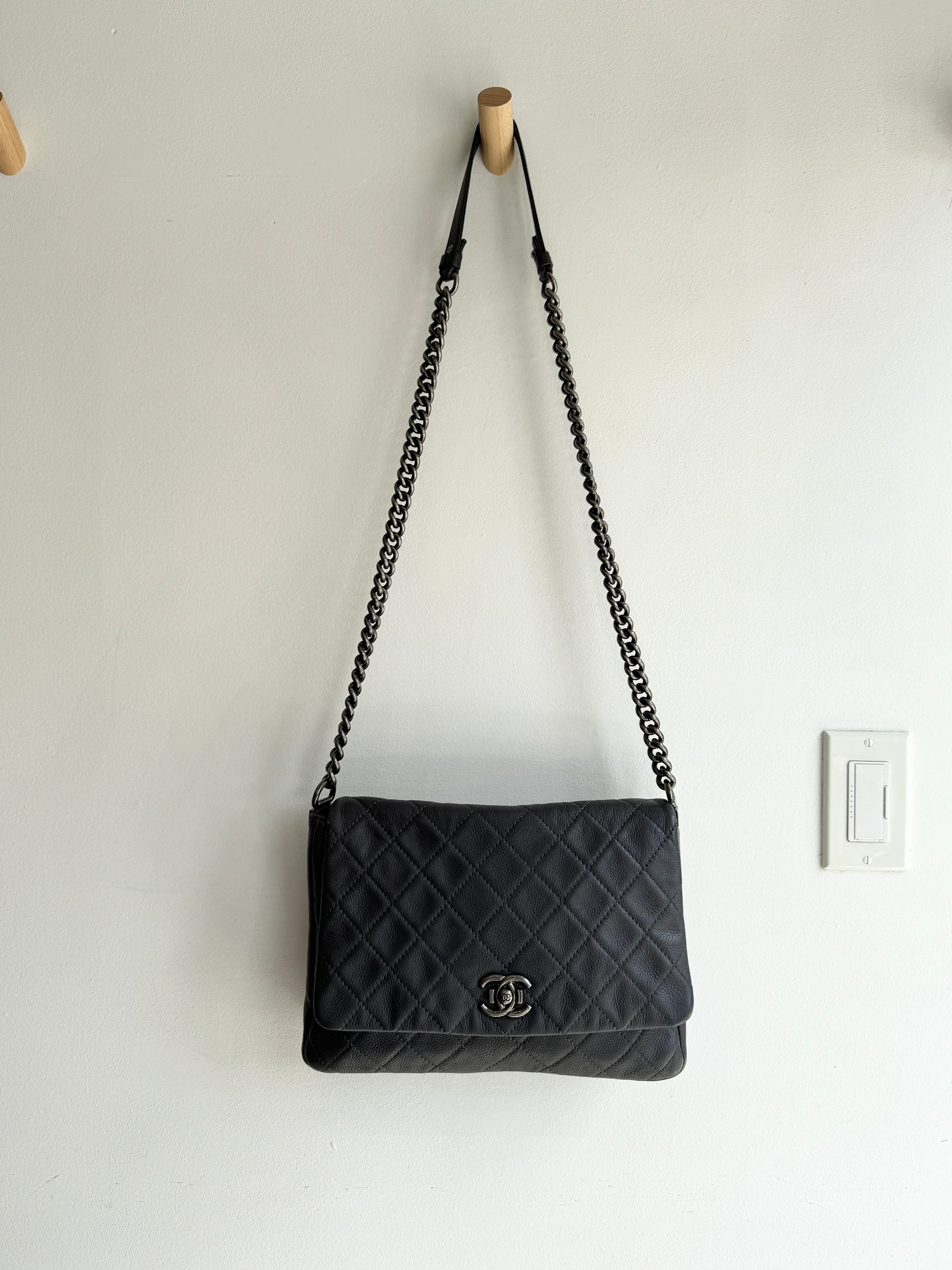 Chanel 2015 Lambskin Quilted Couture Messenger Bag Grey