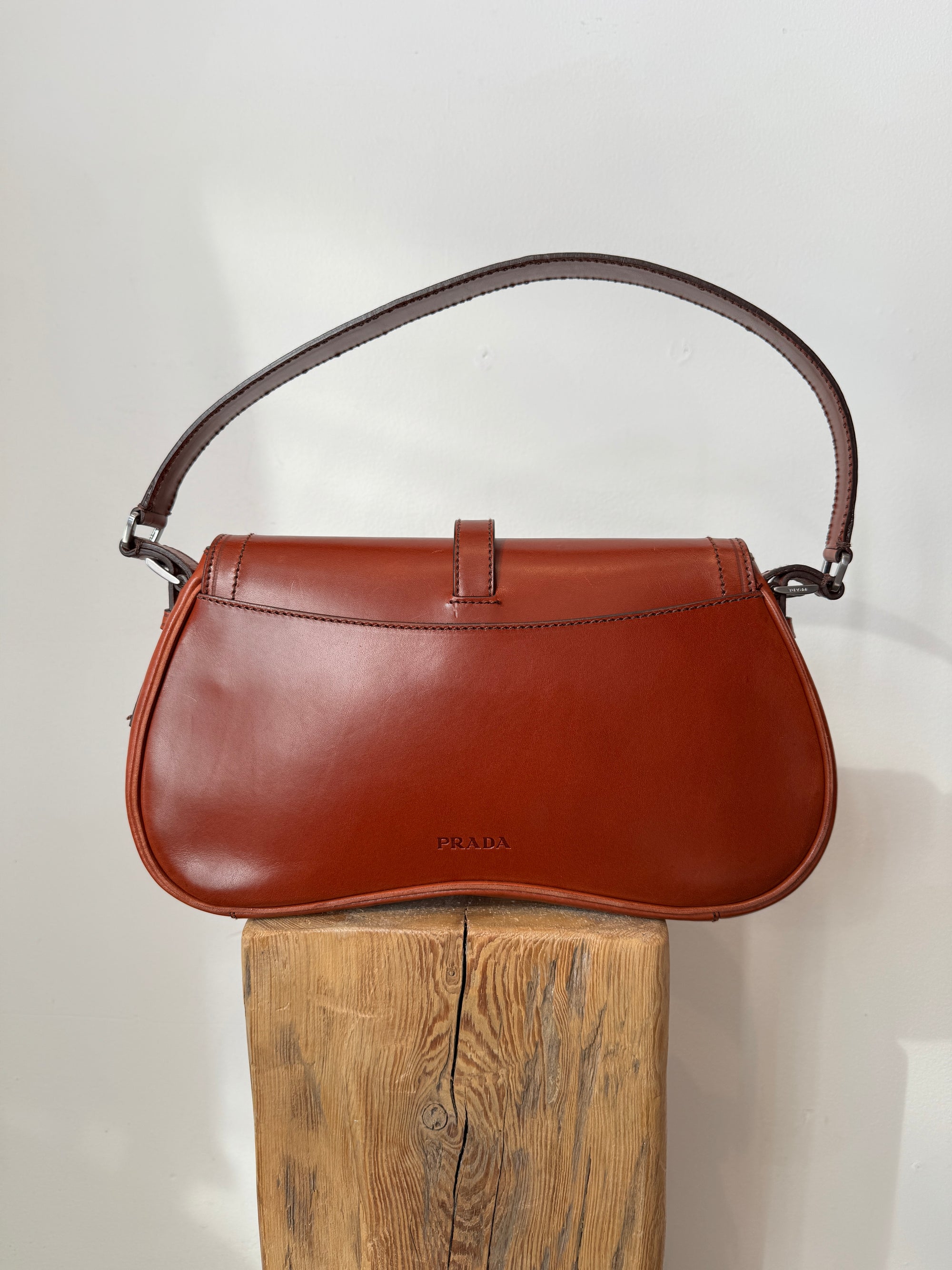 Prada Vitello England Shoulder Bag, Brown/Rust