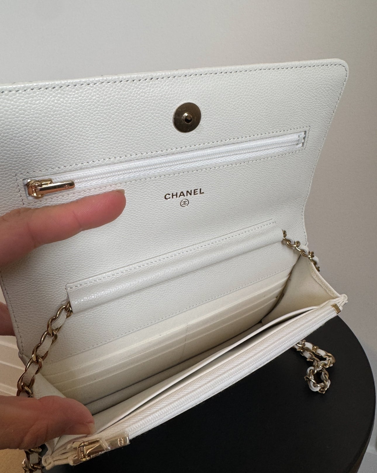 Chanel Wallet on Chain, 2023, Caviar Quilted Leather, White with Gold Hardware