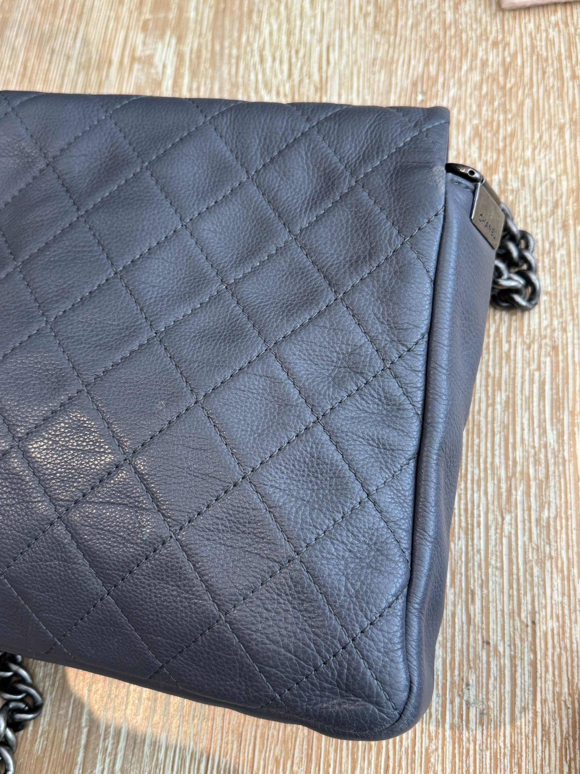 Chanel 2015 Lambskin Quilted Couture Messenger Bag Grey
