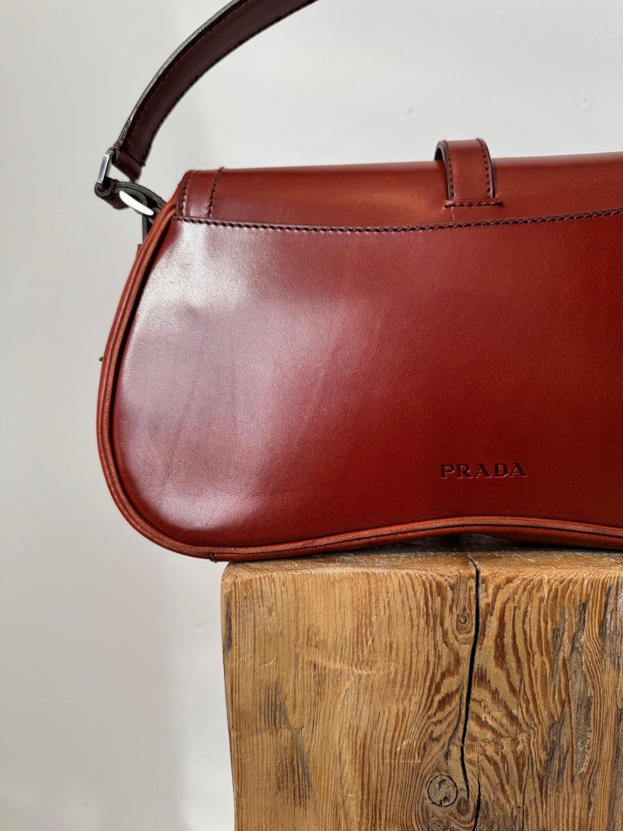 Prada Vitello England Shoulder Bag, Brown/Rust