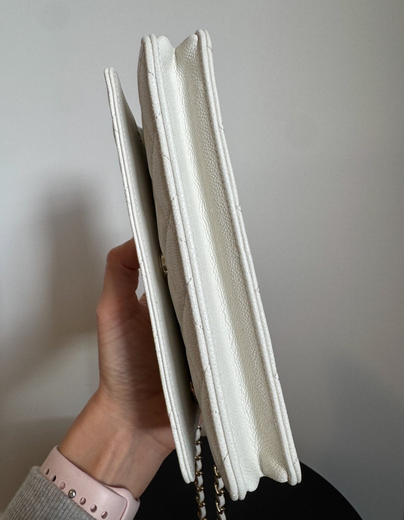 Chanel Wallet on Chain, 2023, Caviar Quilted Leather, White with Gold Hardware