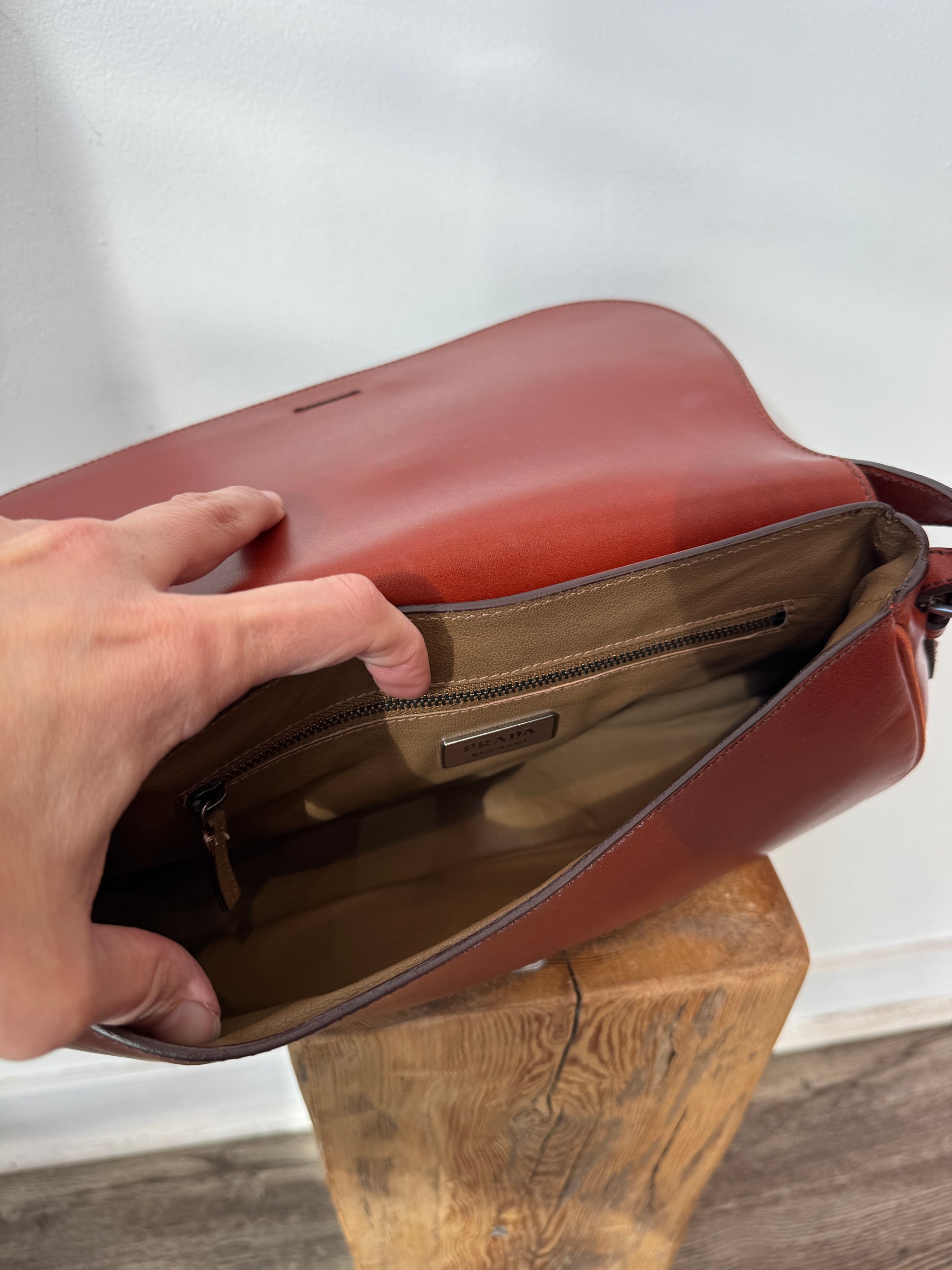 Prada Vitello England Shoulder Bag, Brown/Rust