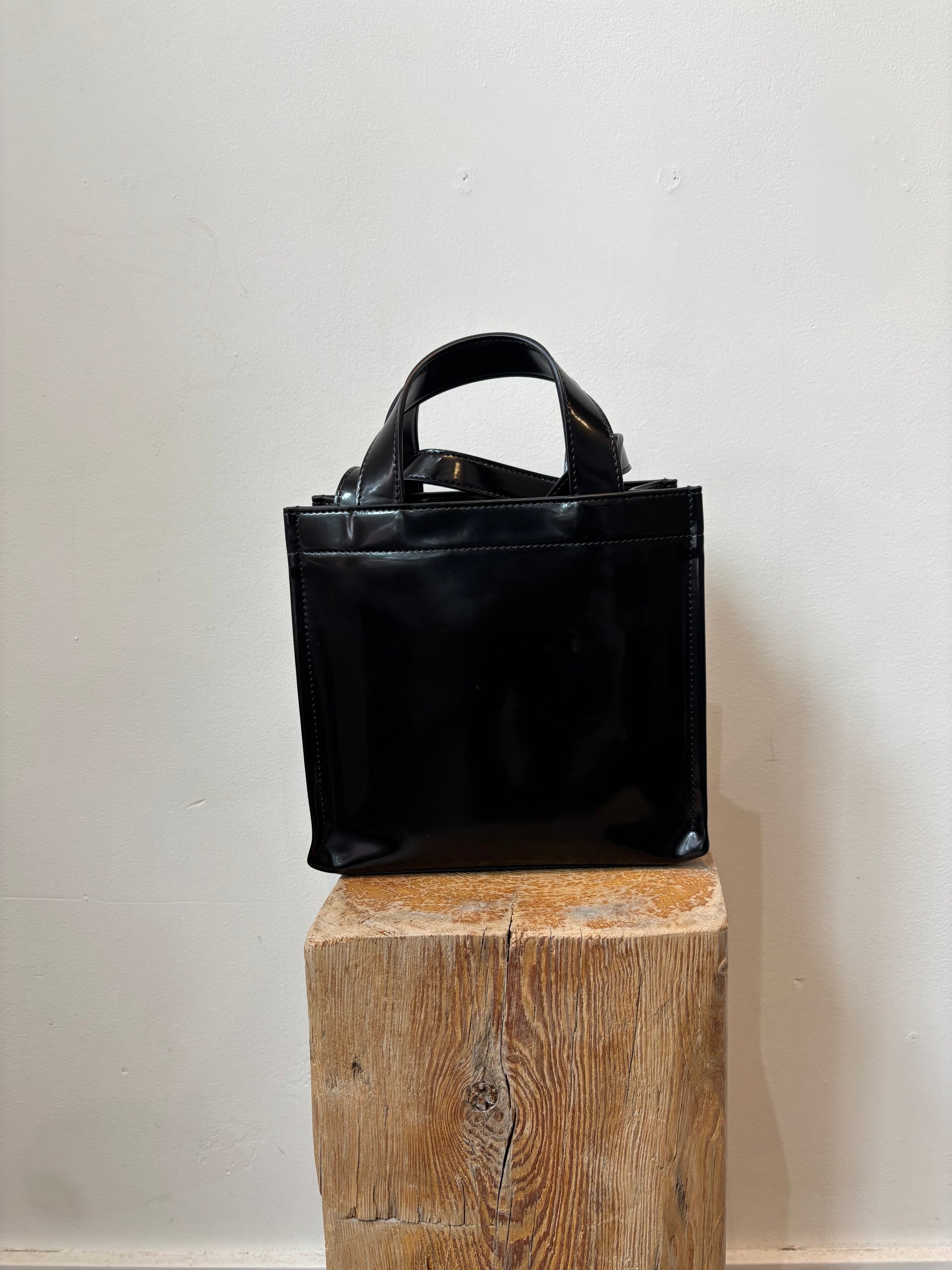 Acne Studios black patent small shopper tote bag, Black