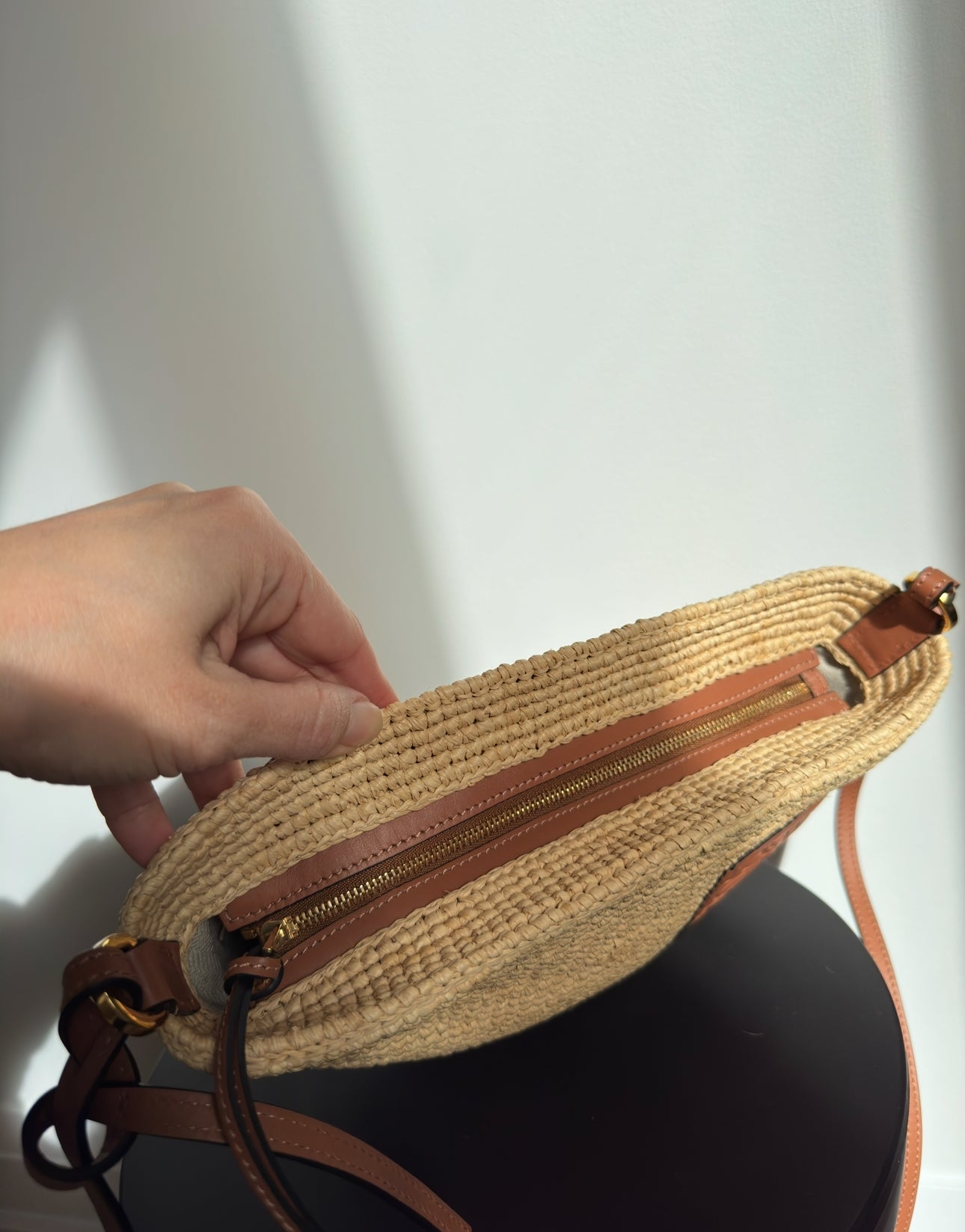 Loewe Slit Pochette Bag in Raffia and Calfskin