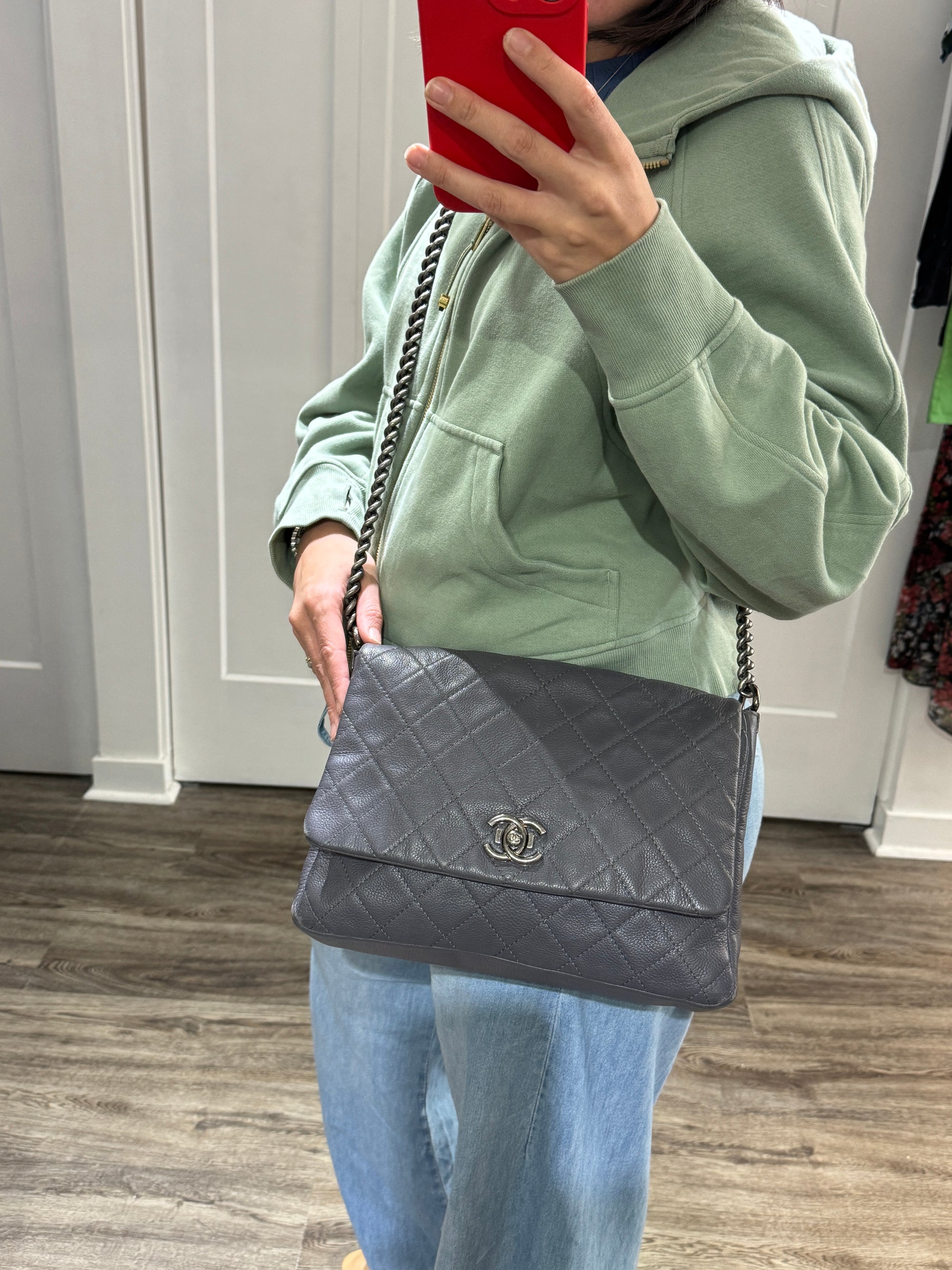 Chanel 2015 Lambskin Quilted Couture Messenger Bag Grey
