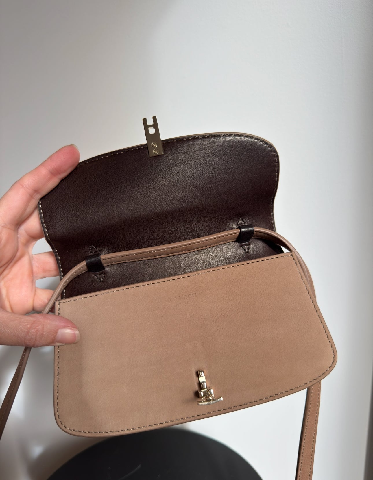 The Row E/W Sofia Suede Crossbody Handbag Taupe