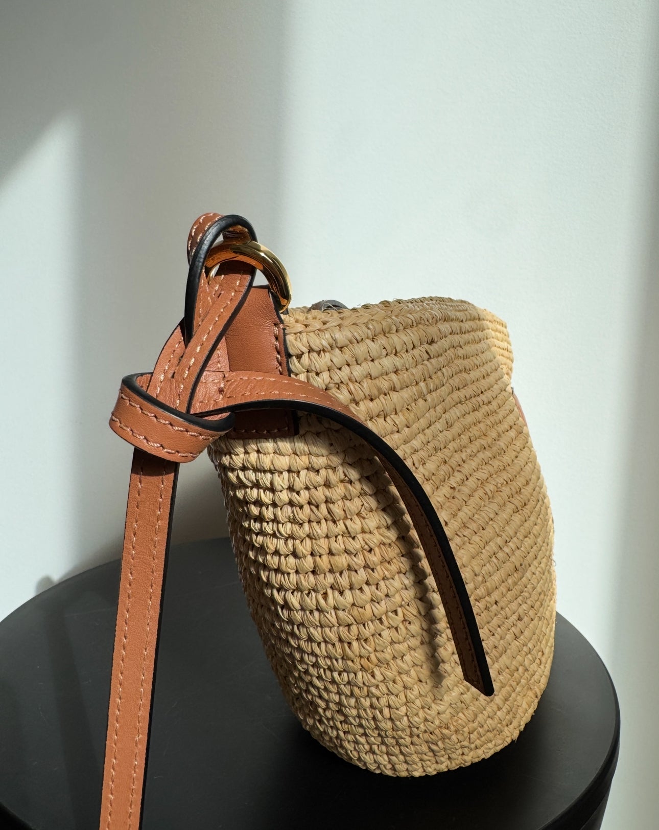 Loewe Slit Pochette Bag in Raffia and Calfskin