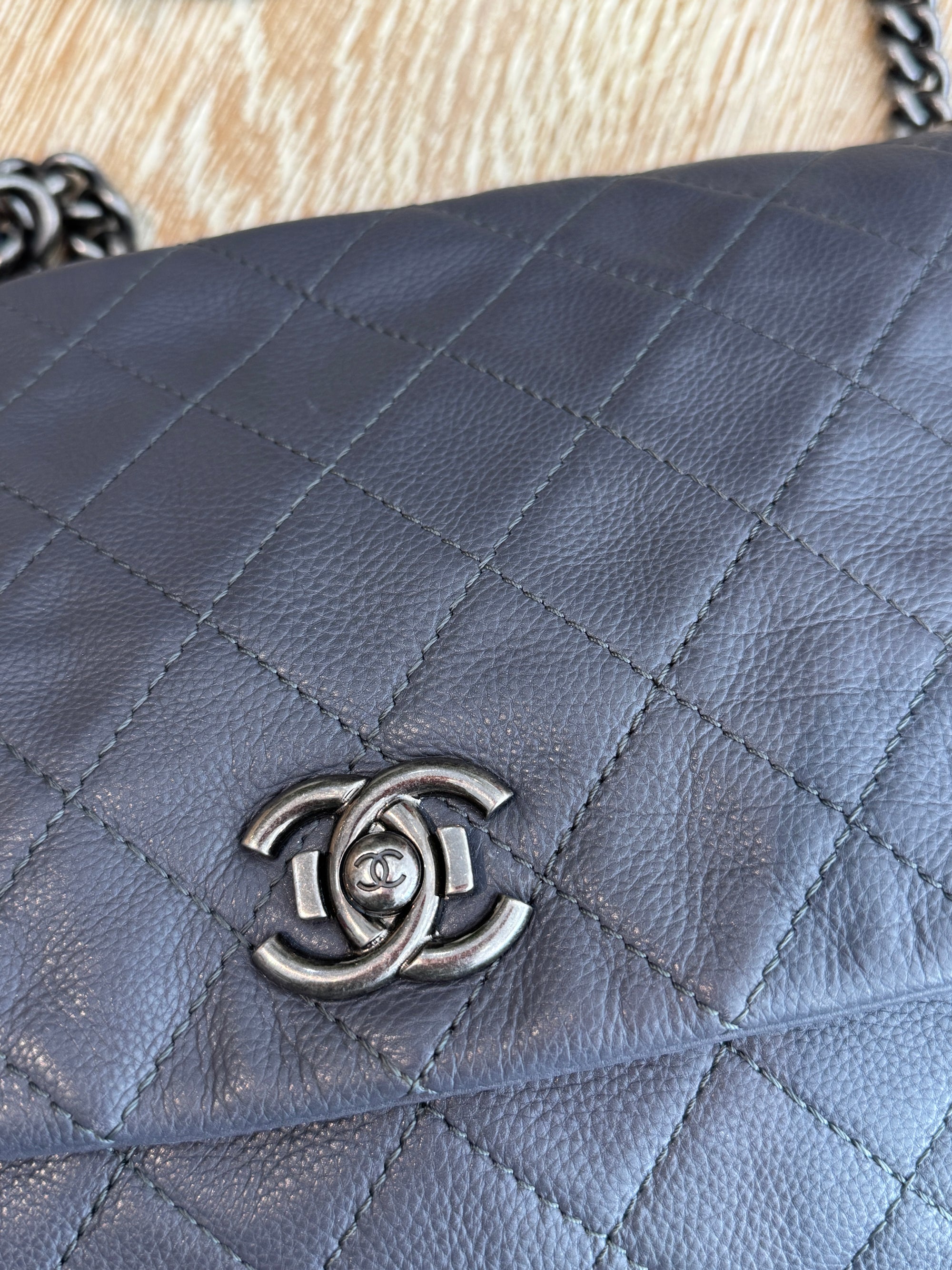 Chanel 2015 Lambskin Quilted Couture Messenger Bag Grey