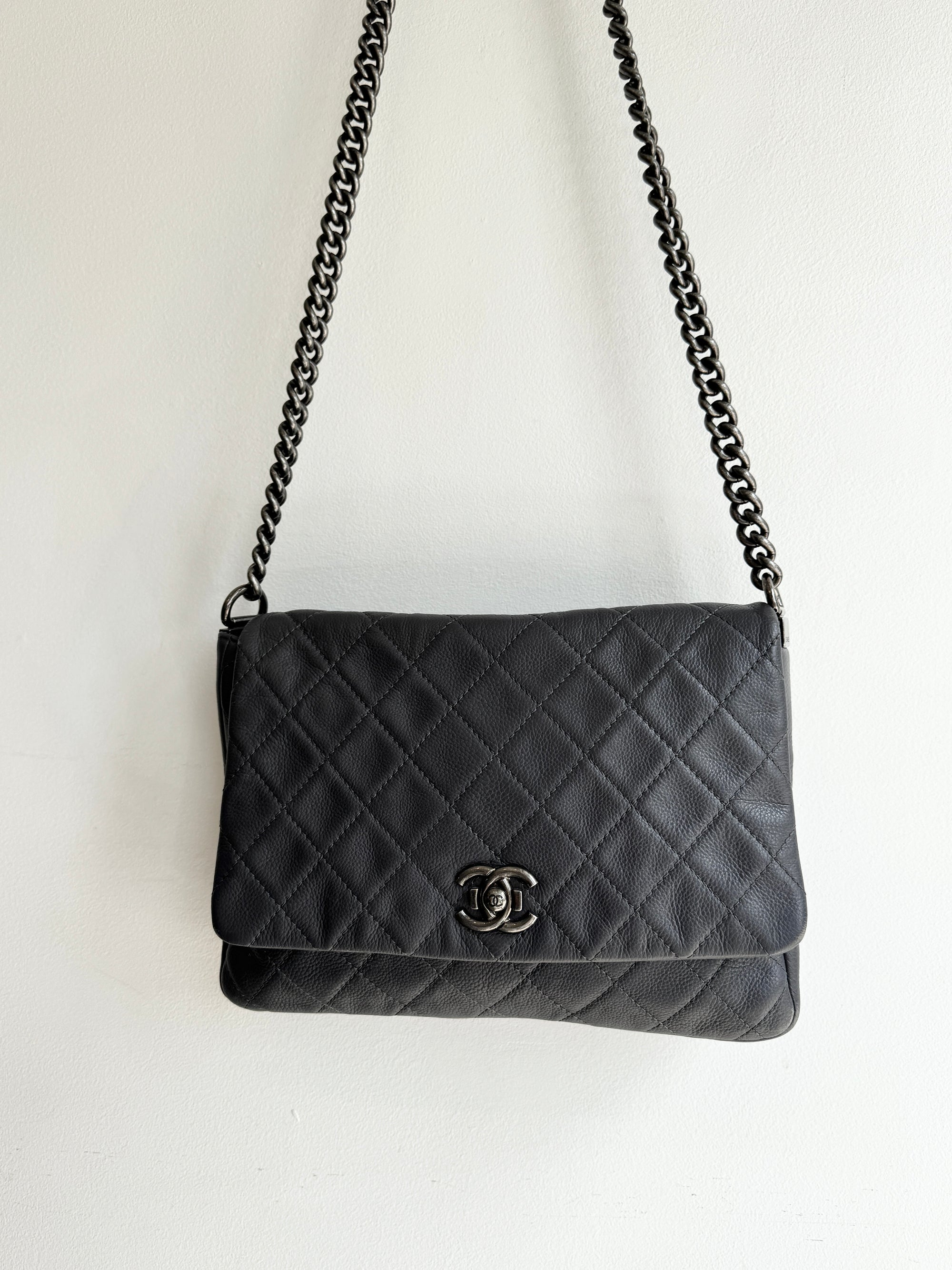 Chanel 2015 Lambskin Quilted Couture Messenger Bag Grey