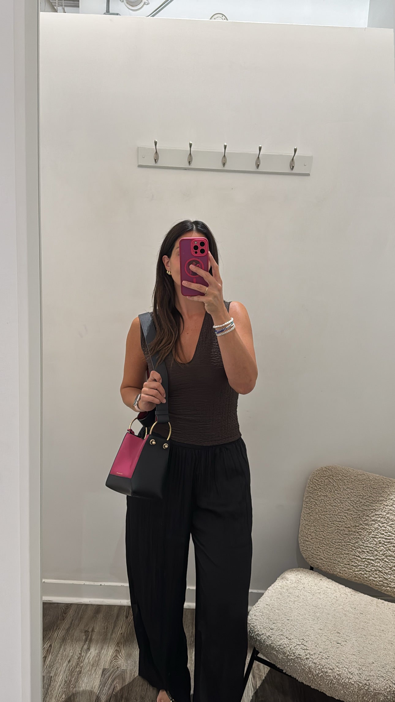 Strathberry Lana Nano Bucket Bag Magenta/Black