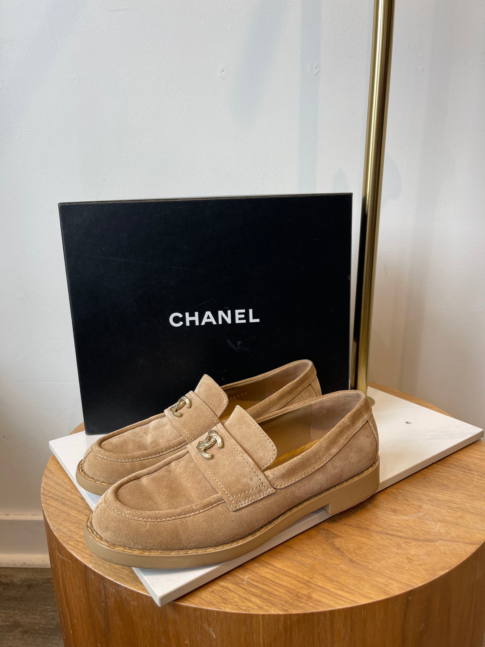 Chanel Tan Suede Loafers 2022, Size 38
