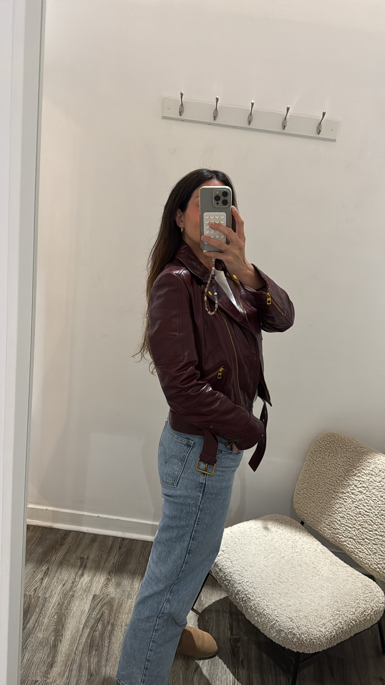 Tory Burch leather biker jacket, Deep Red, 10