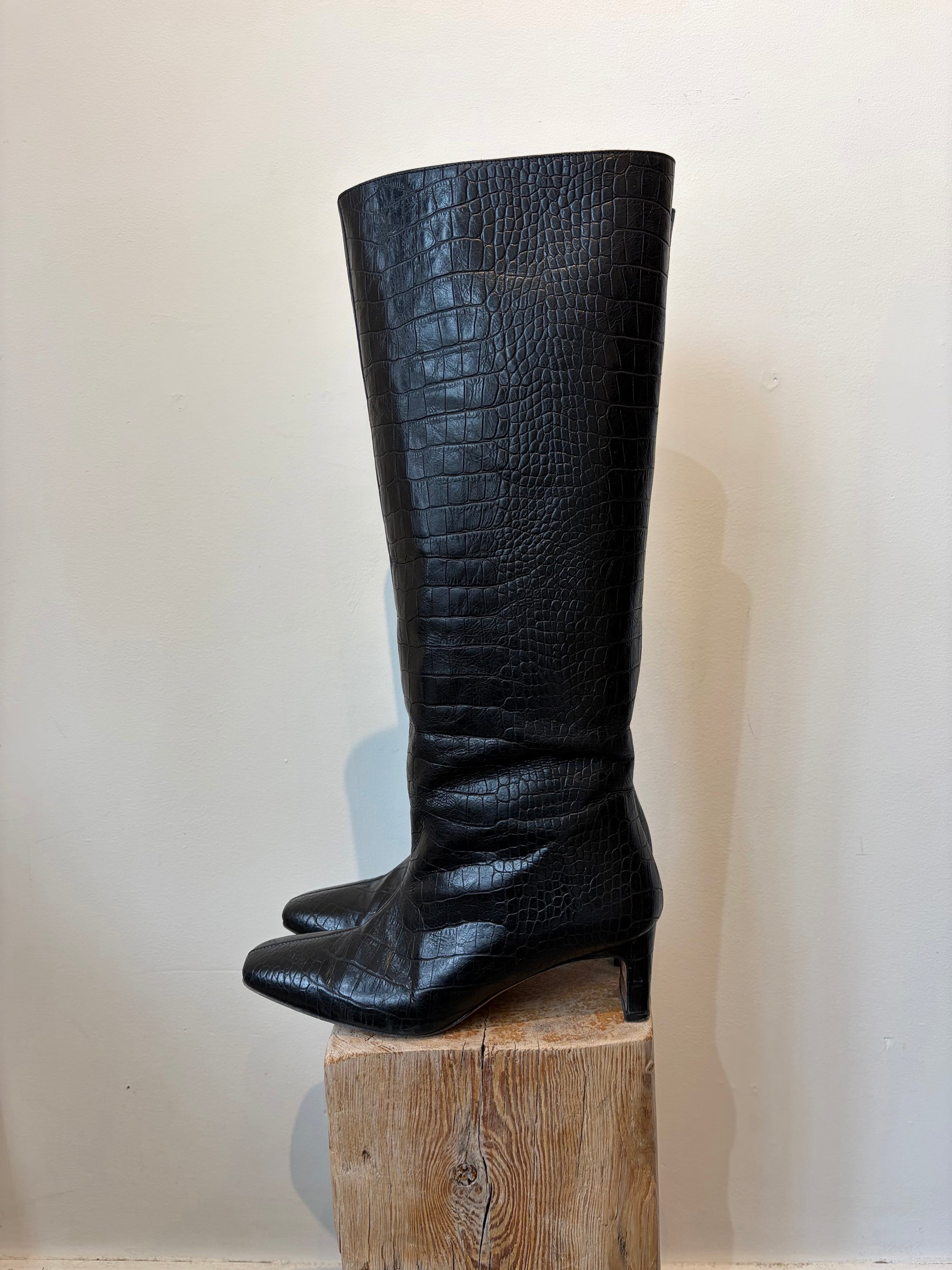 Anine Bing croc knee high boots,  Black, 38