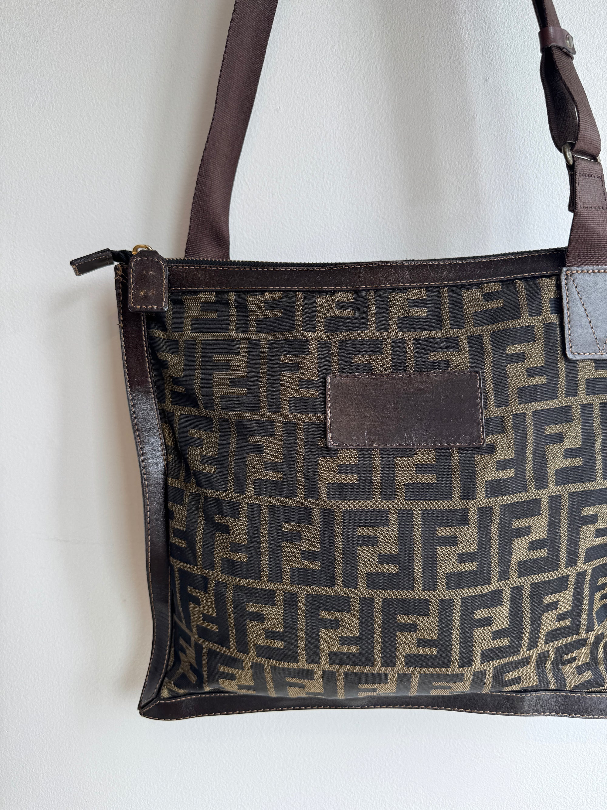 Fendi Zucca Crossbody Cloth Handbag, Brown