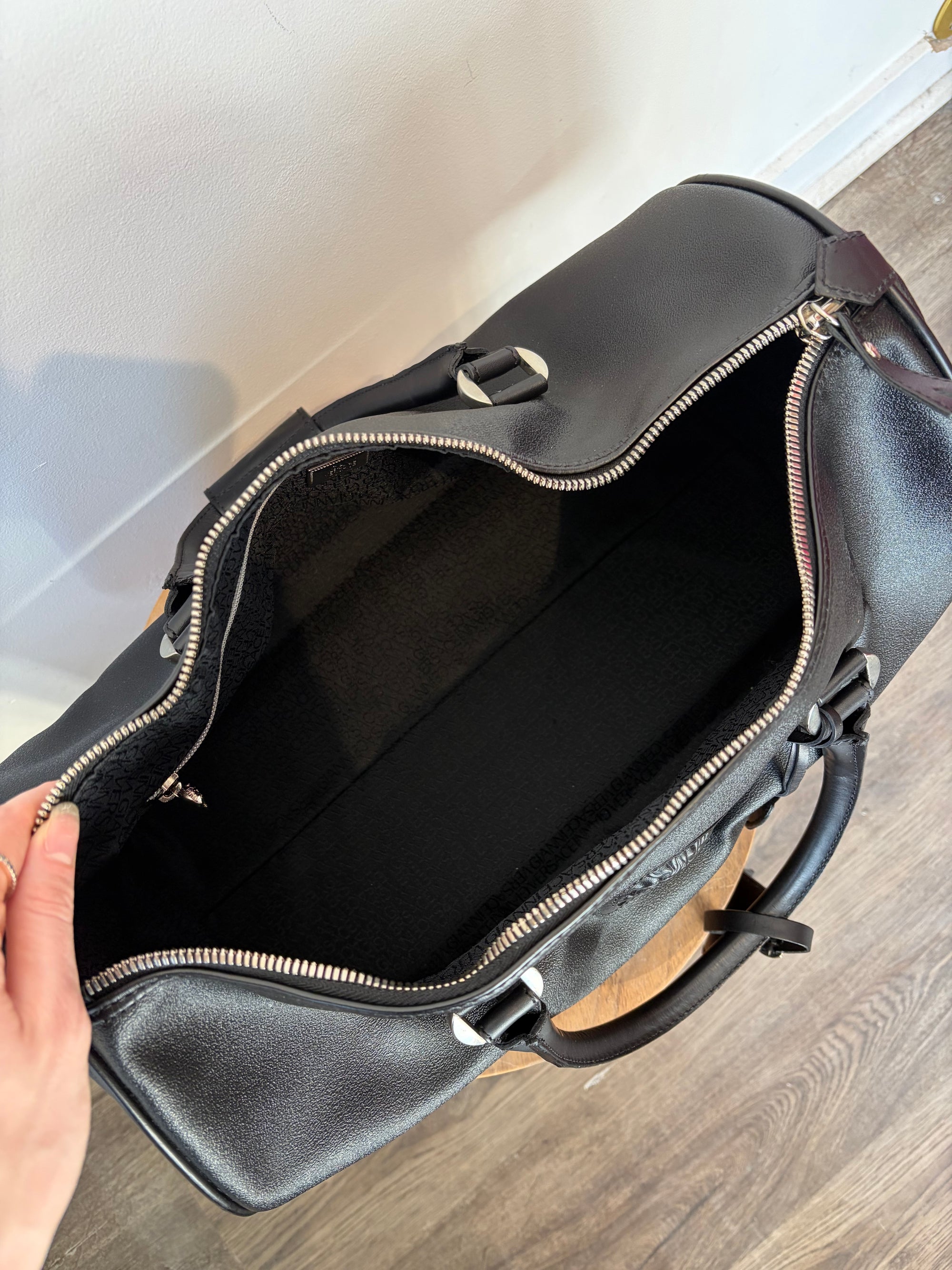 Gianni Versace Leather Small Weekend Bag, Black