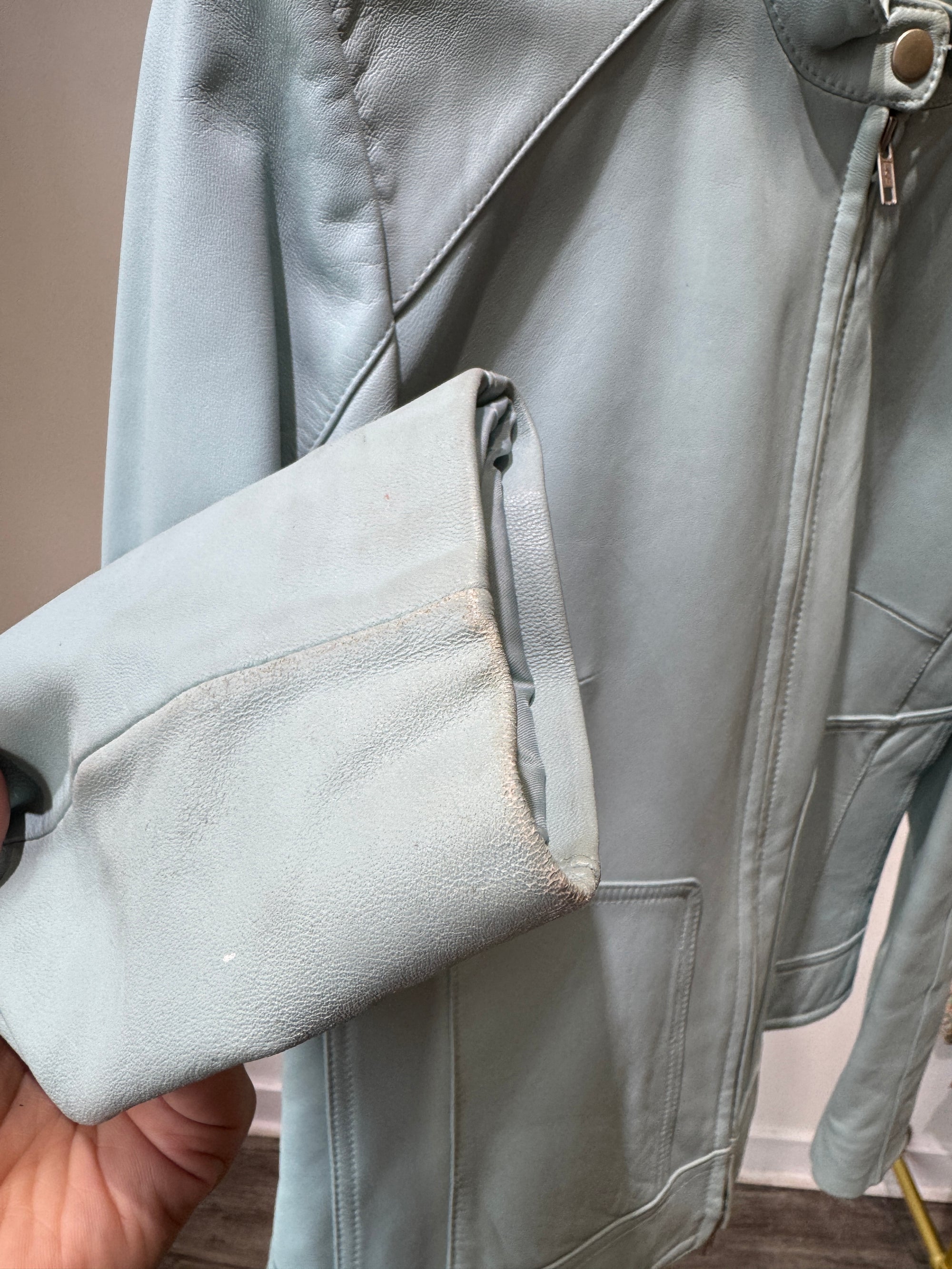 Danier Baby Blue Leather Moto Jacket