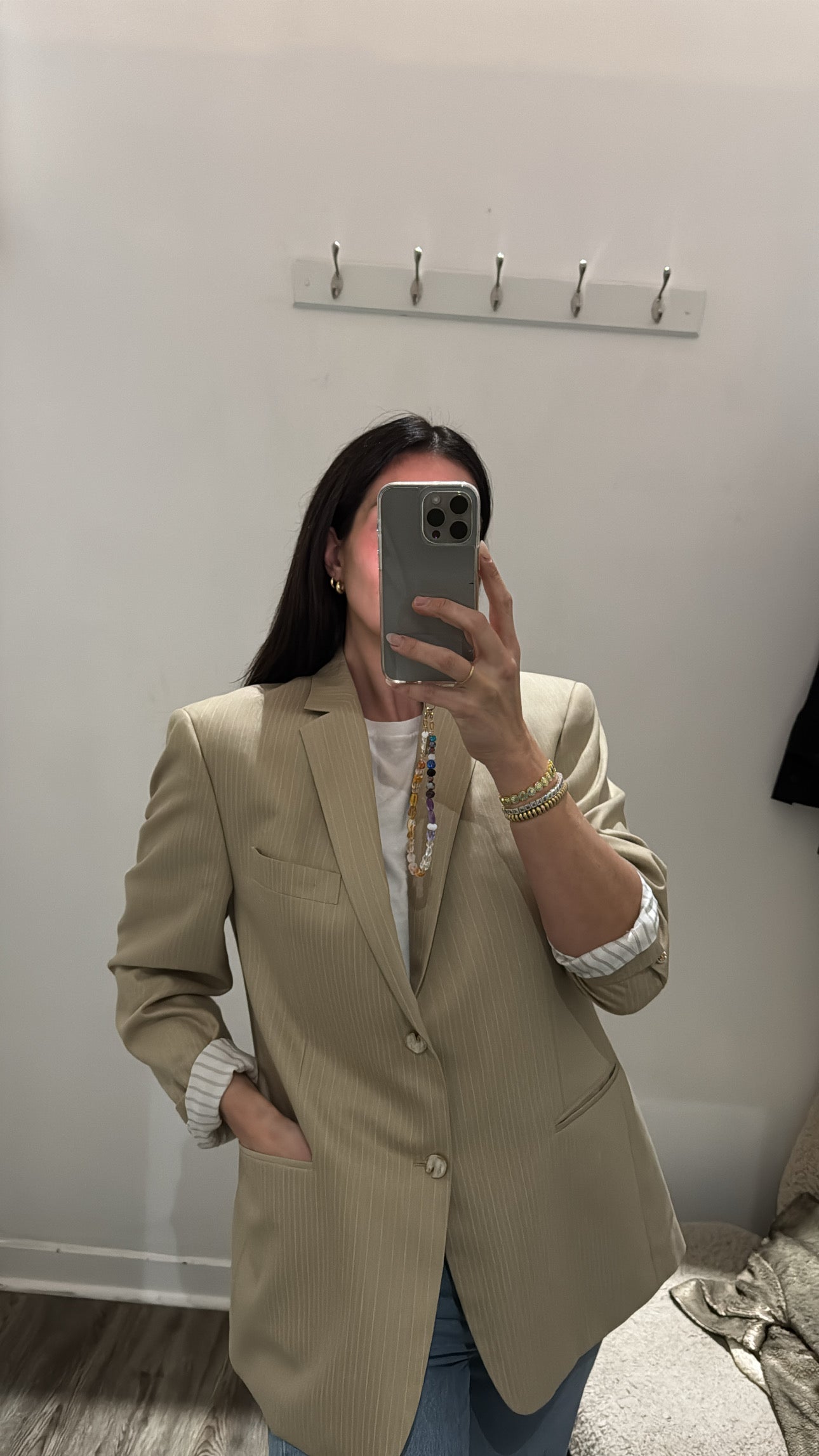 Lanfranco pinstripe blazer pearl buttons, Beige, Medium