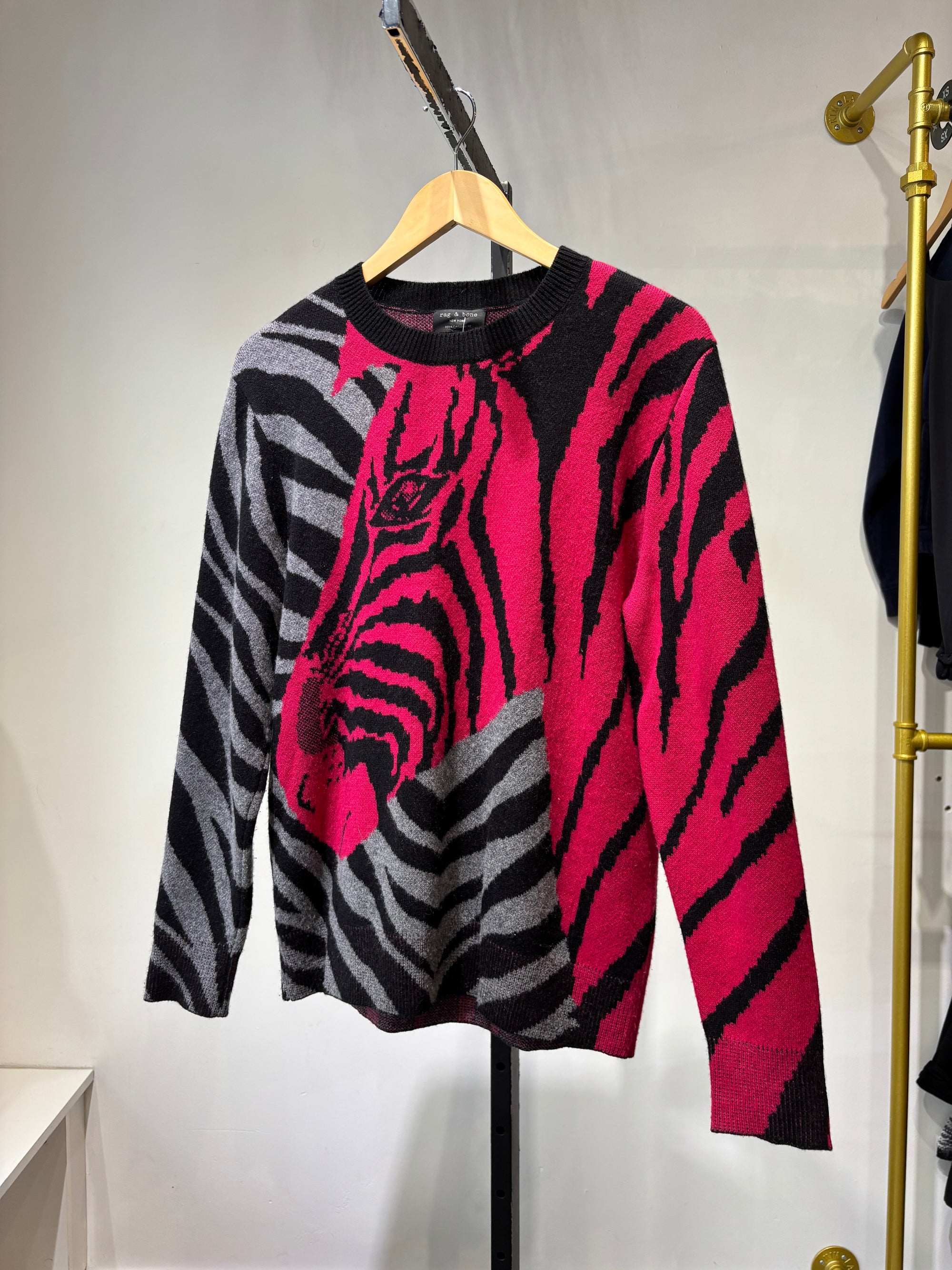 Rag & Bone zebra knit sweater, Pink Black, Small