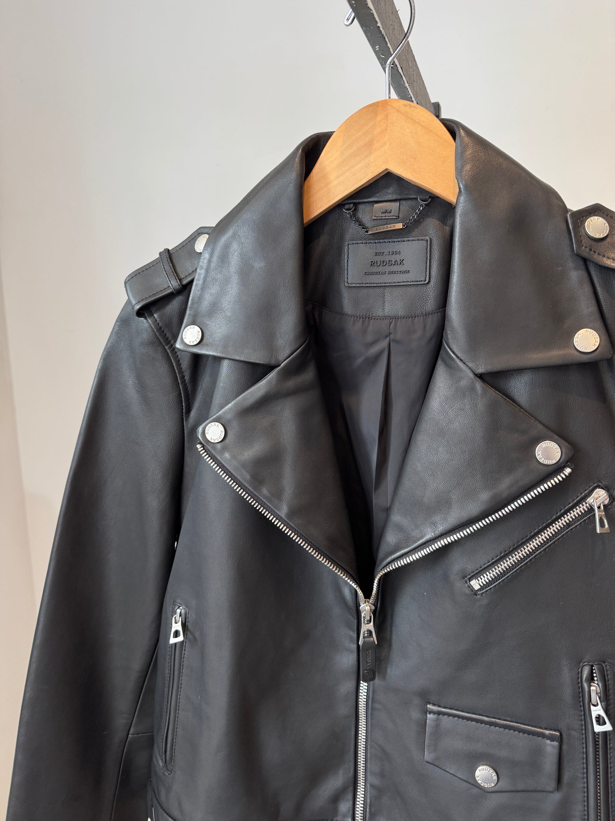 Rudsak Black Leather Moto Jacket, Medium