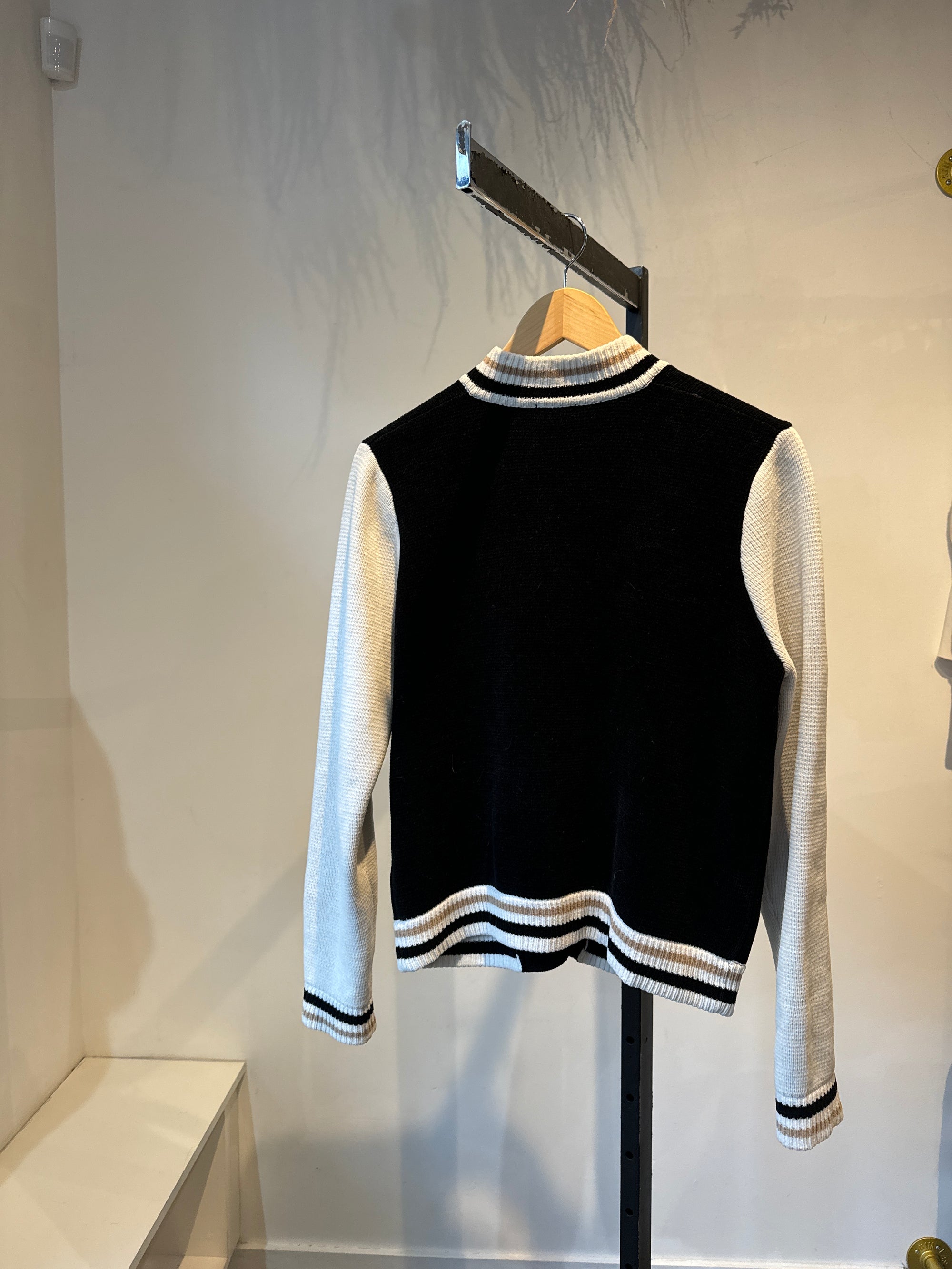 Minnie Rose Varsity Knit Jacket Black, M