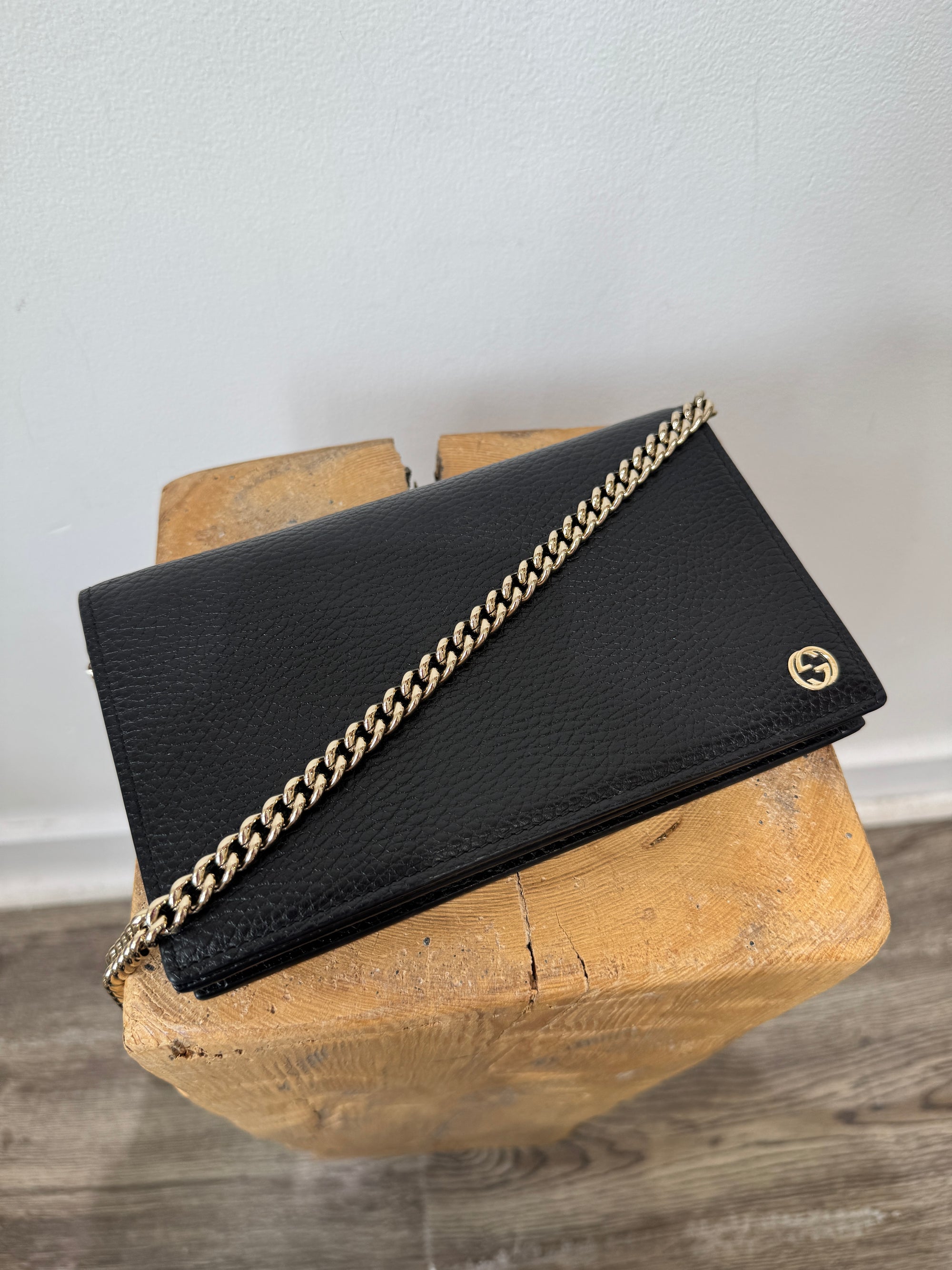 Gucci Dollar Calfskin Betty Wallet on Chain, Black