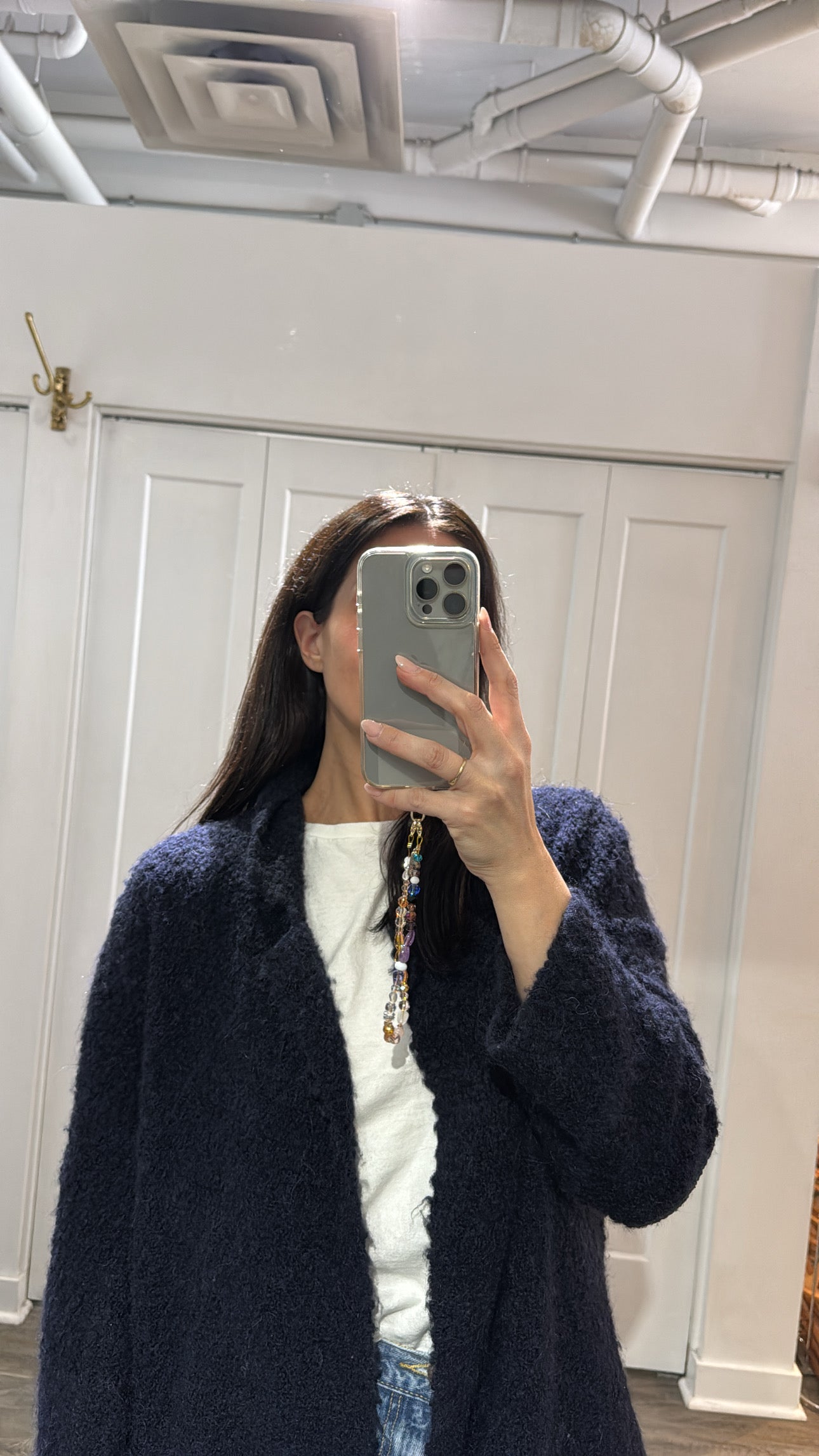 Marc Cain knit bouclé long open cardigan, Navy, 3 (large)