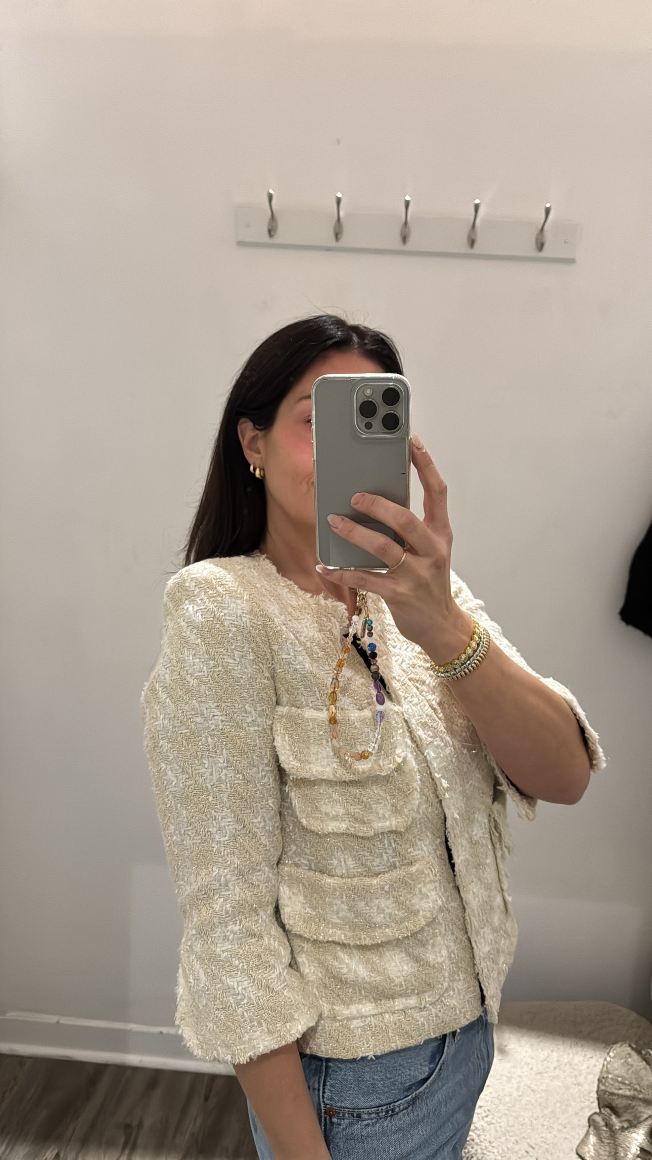 Smythe Metallic Tweed Blazer Cream, 6