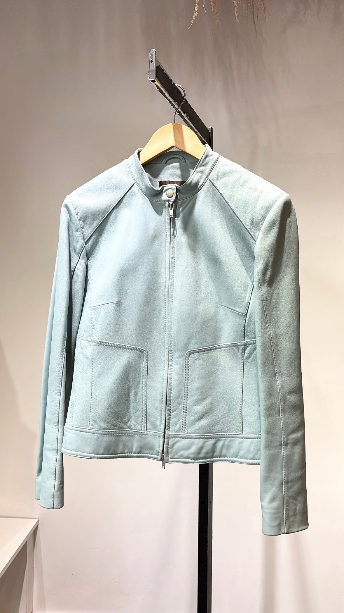 Danier Baby Blue Leather Moto Jacket