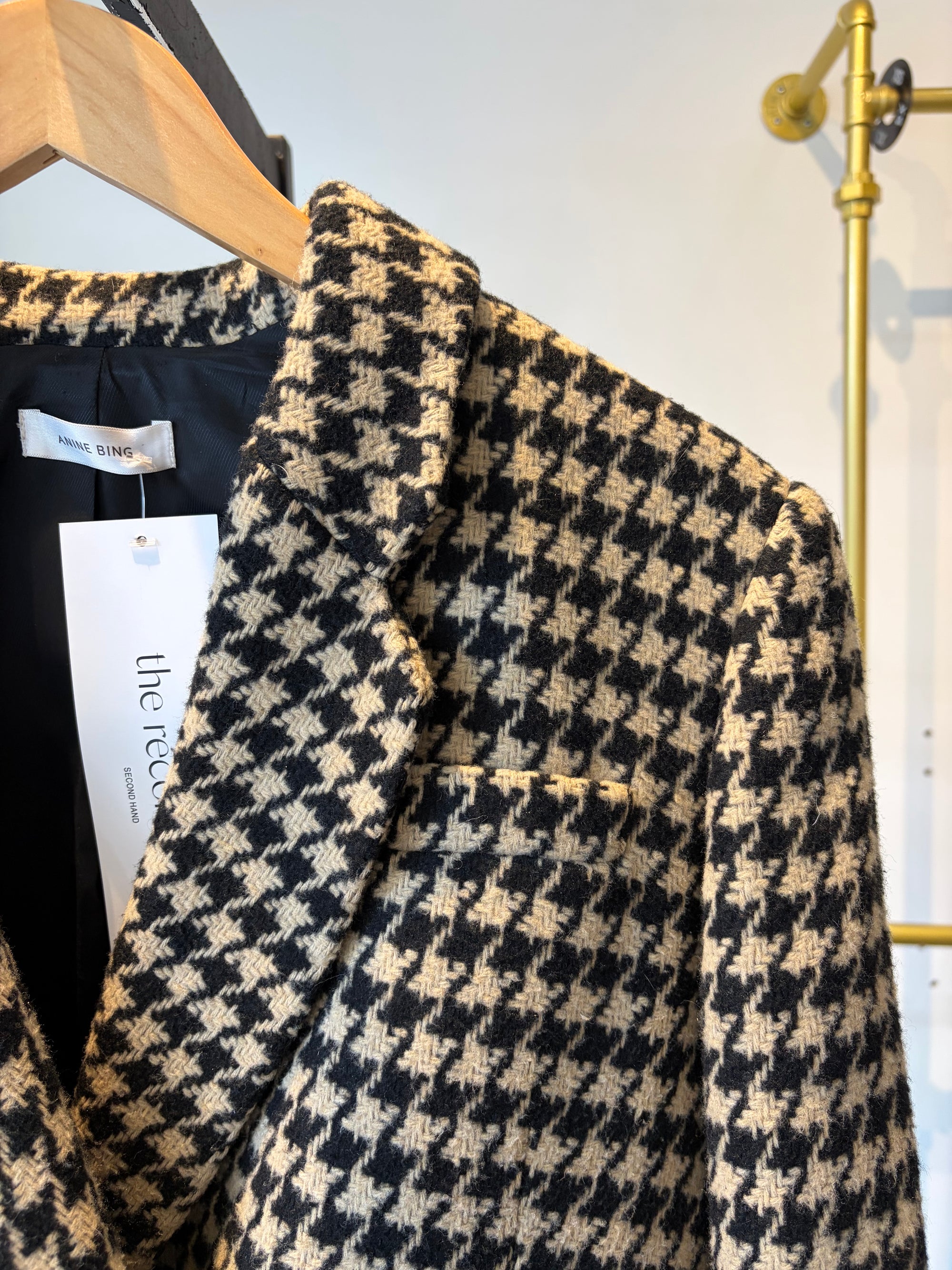 Anine Bing Kaia Blazer, Houndstooth, Black Cream, XS
