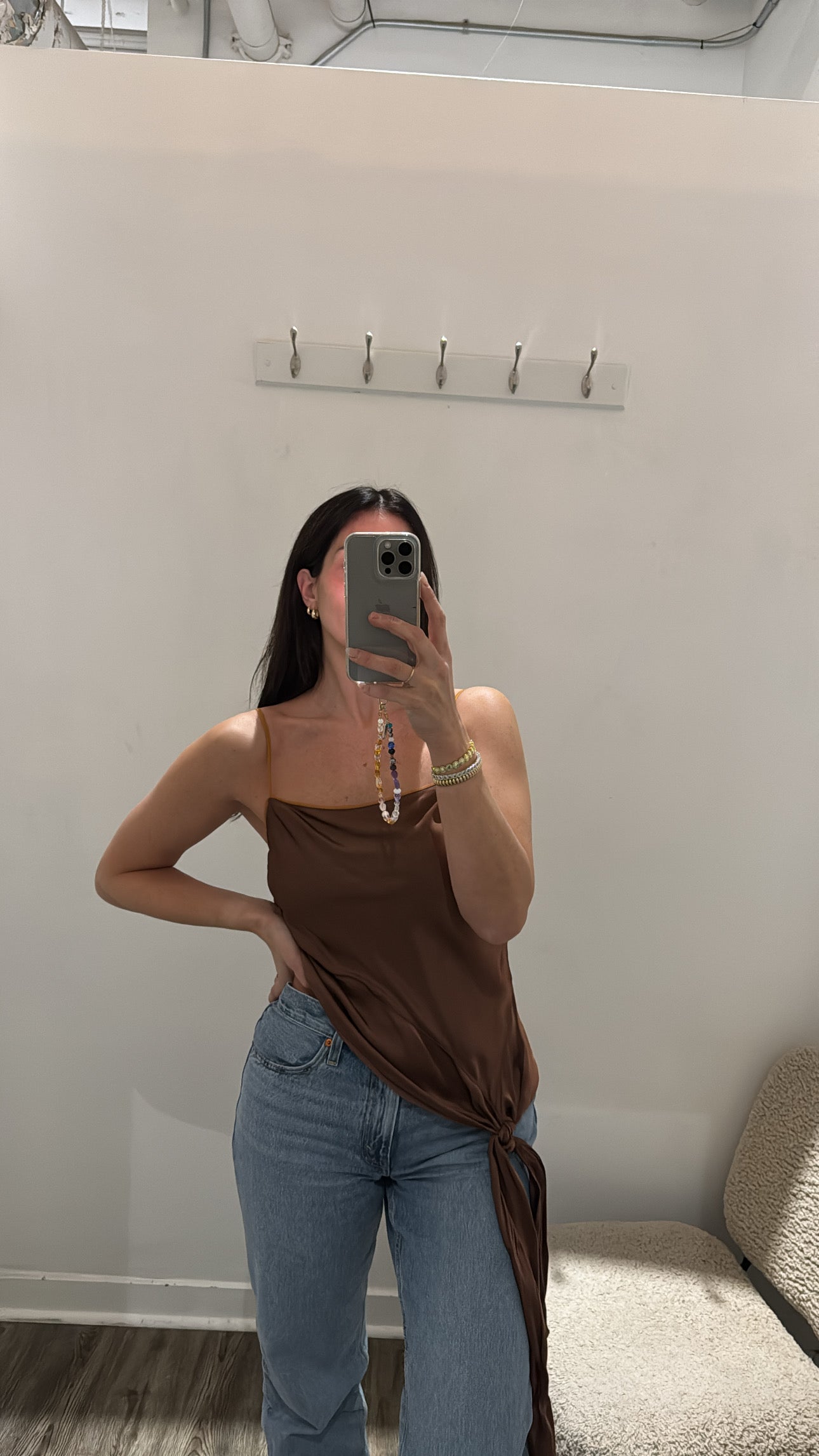 Helmut Lang Asymmetrical Tank Top, Cognac, Large