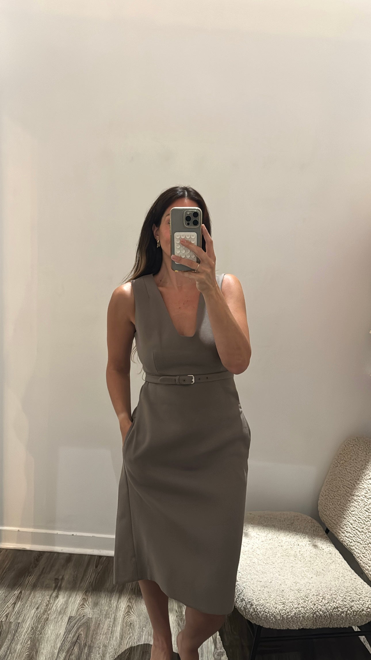 Diane Von Furstenberg belted structured midi dress, taupe, 10