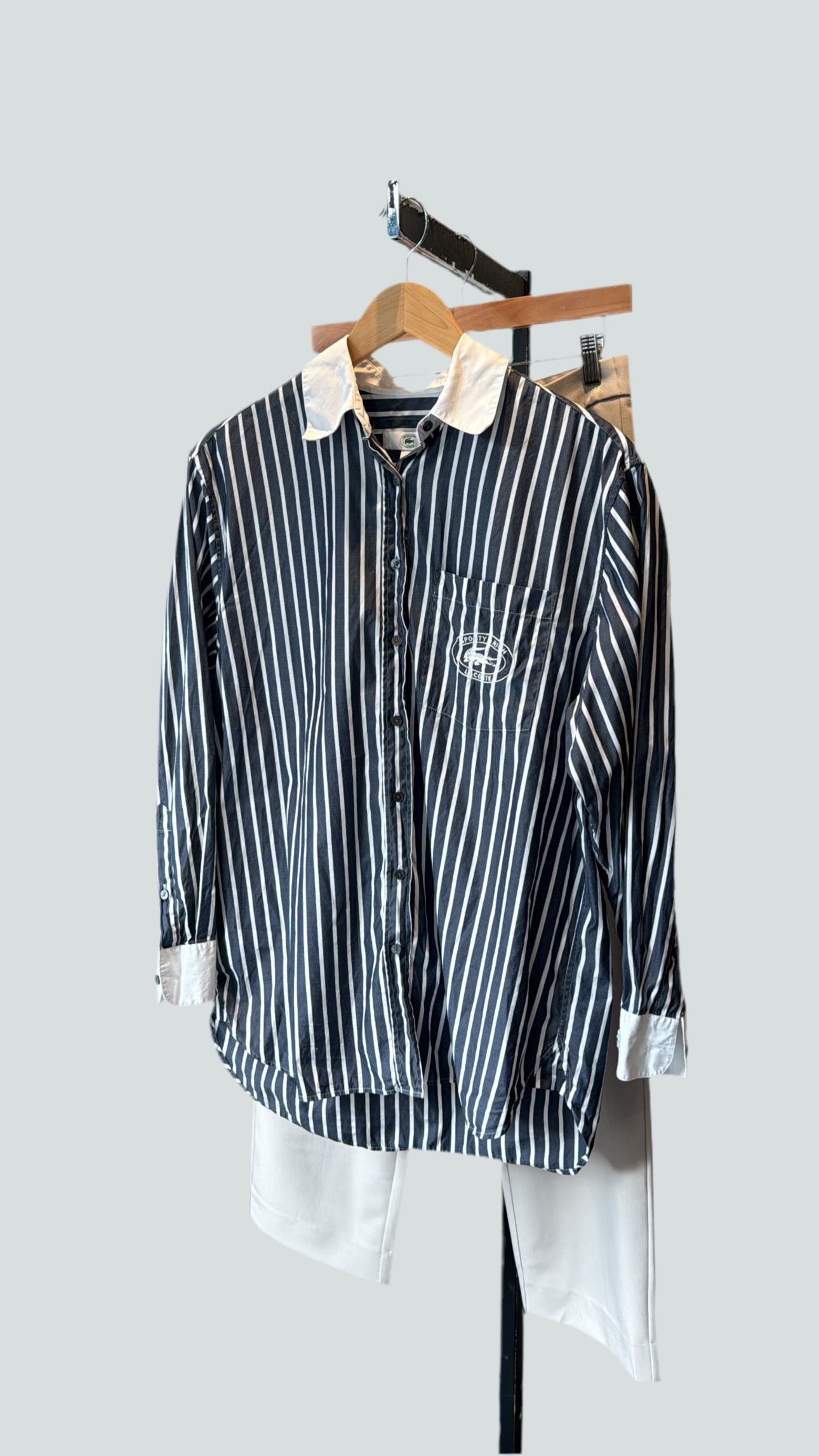 Lacoste x Sporty and Rich Striped Poplin Shirt, 34