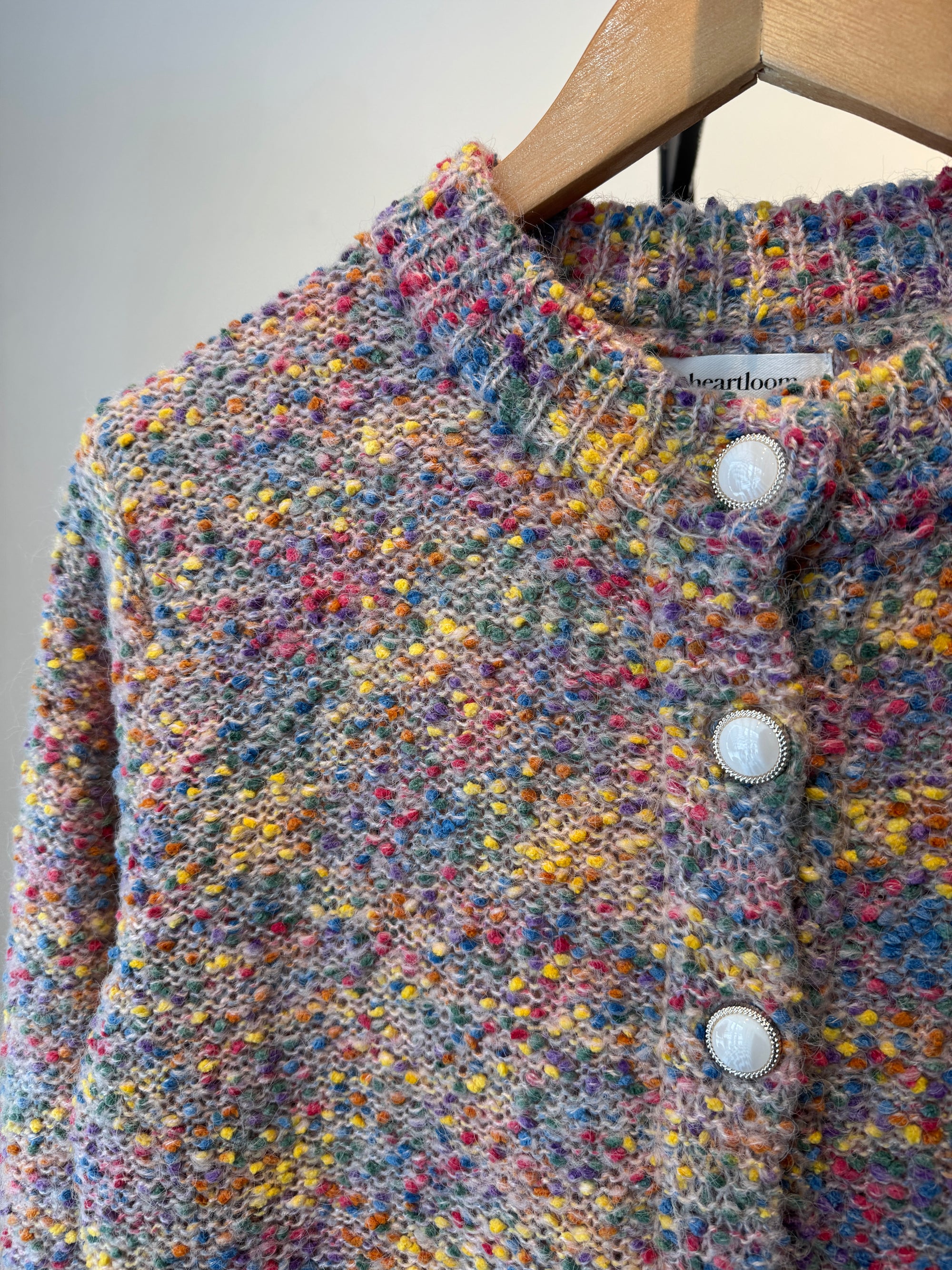 Heartloom cardigan with pearl buttons, Pink/Multi, Small