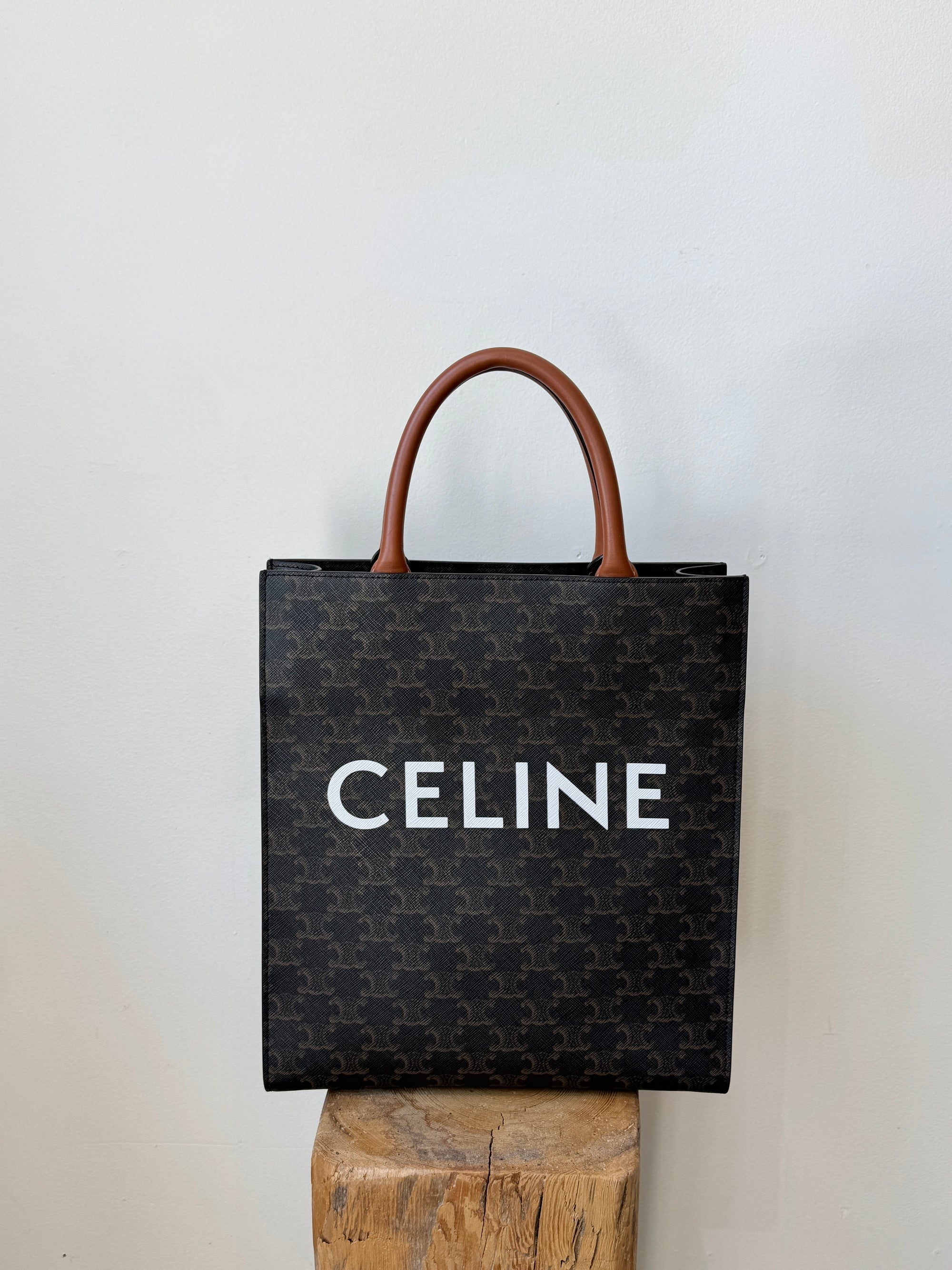 Celine Cabas Small Vertical Triomphe Print Tote