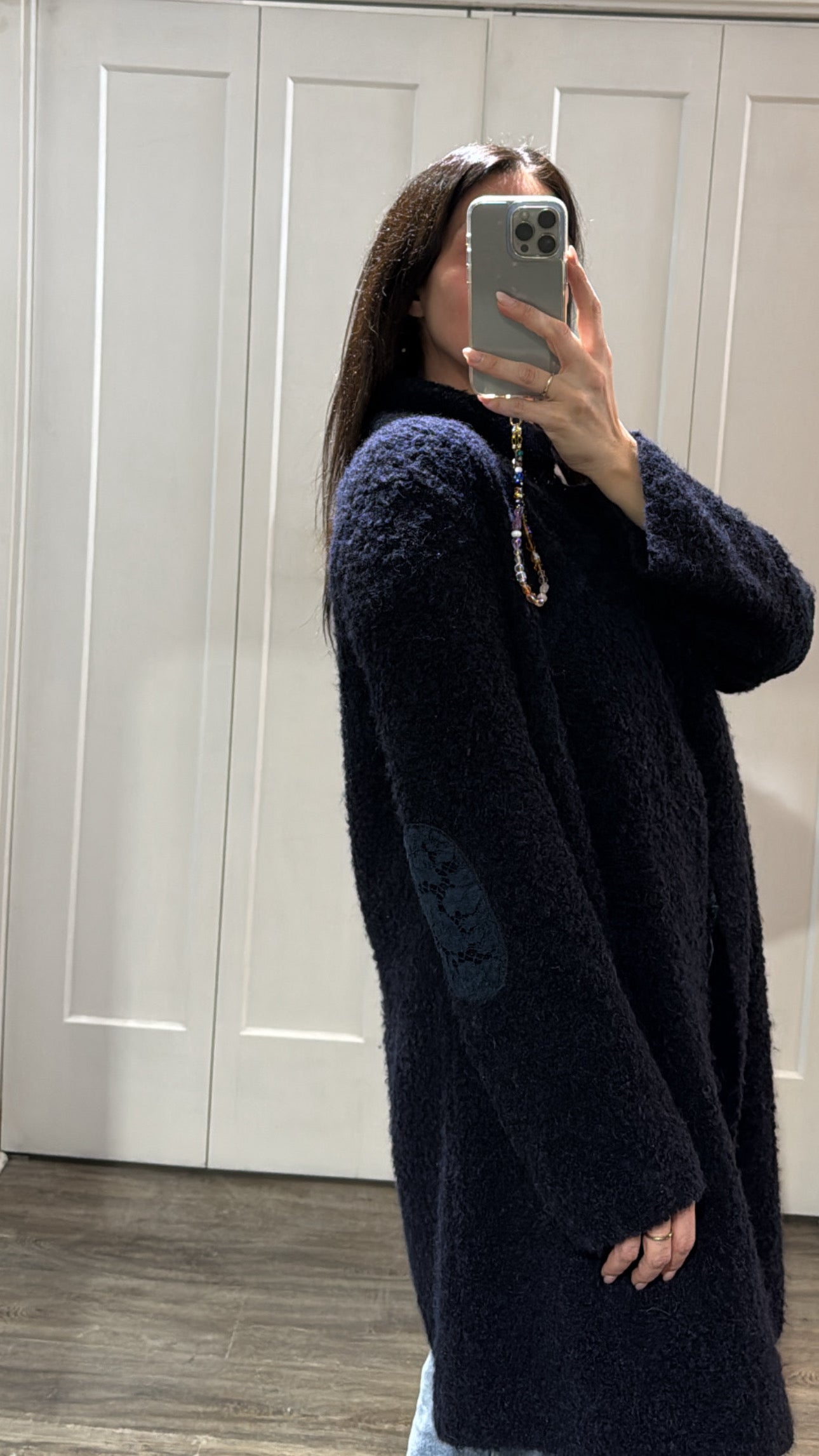 Marc Cain knit bouclé long open cardigan, Navy, 3 (large)