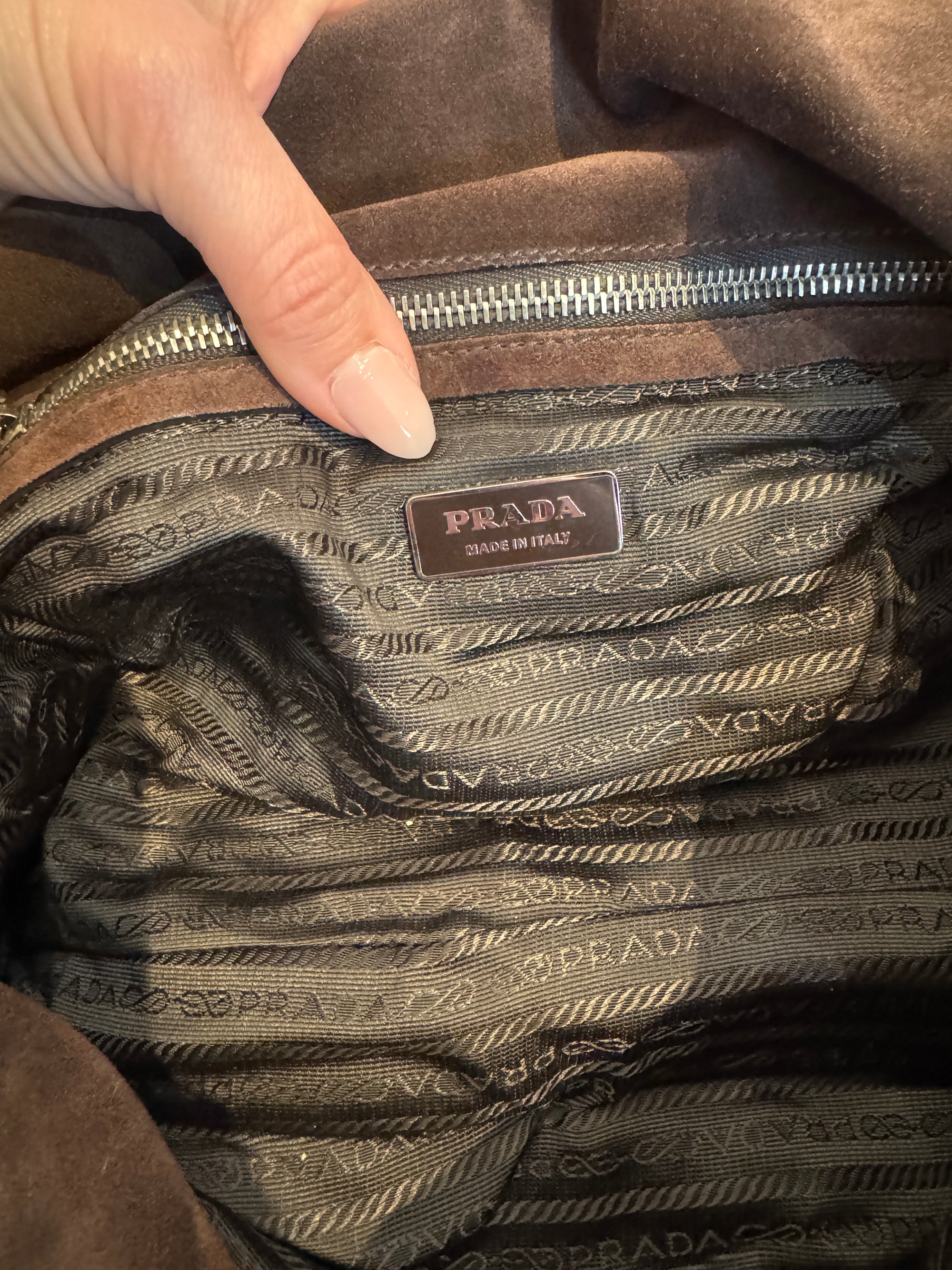 Prada Moro Suede Camoscio Easy Shoulder Bag, Brown