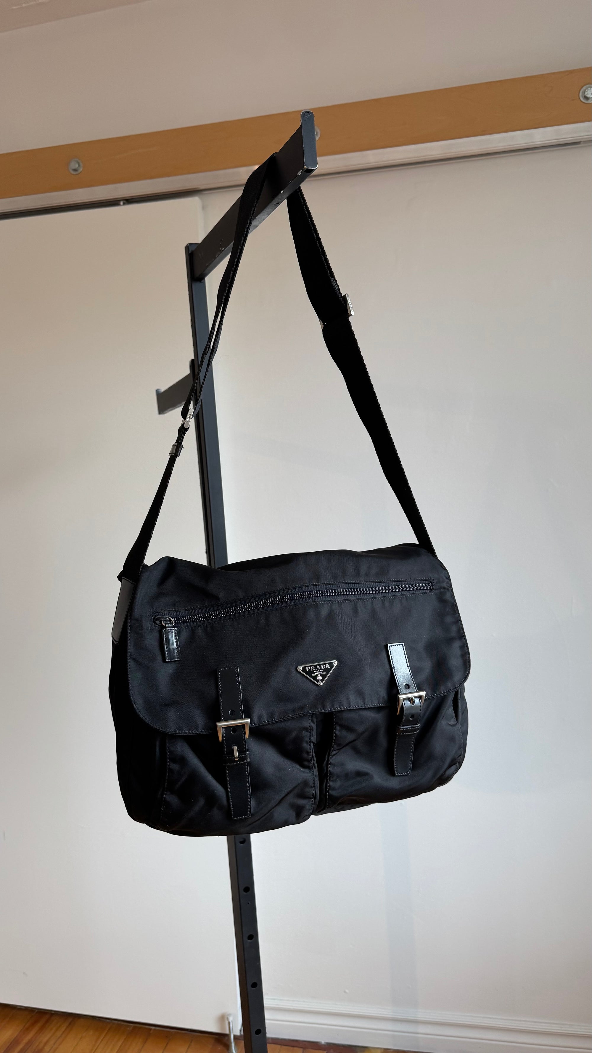 Prada Tessuto Vela Nylon Messenger Bag, Black