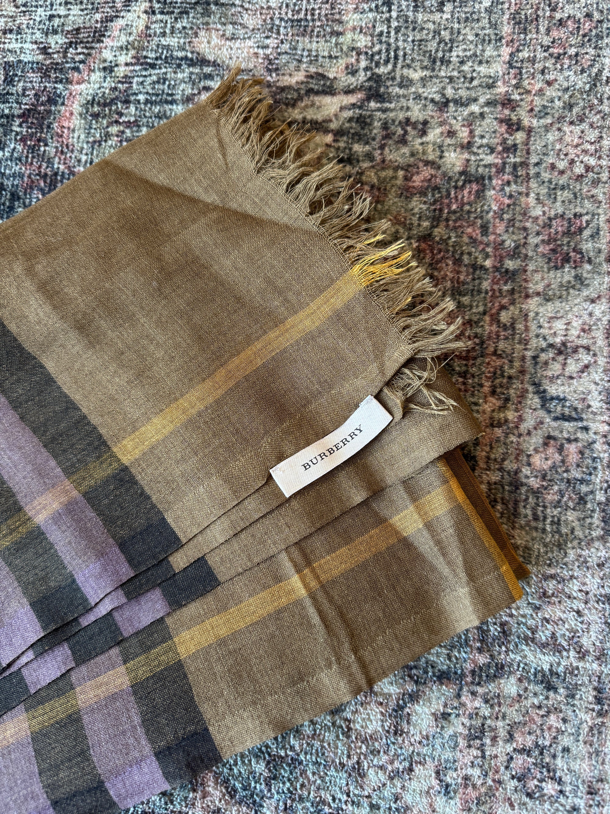 Burberry wool/silk nova check scarf, Green/Purple/Black