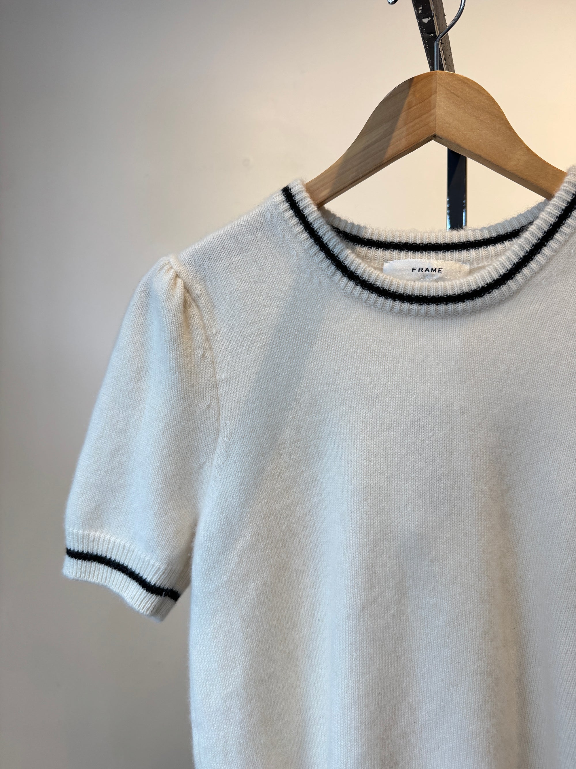 Frame cashmere short sleeve sweater, Cream, Large