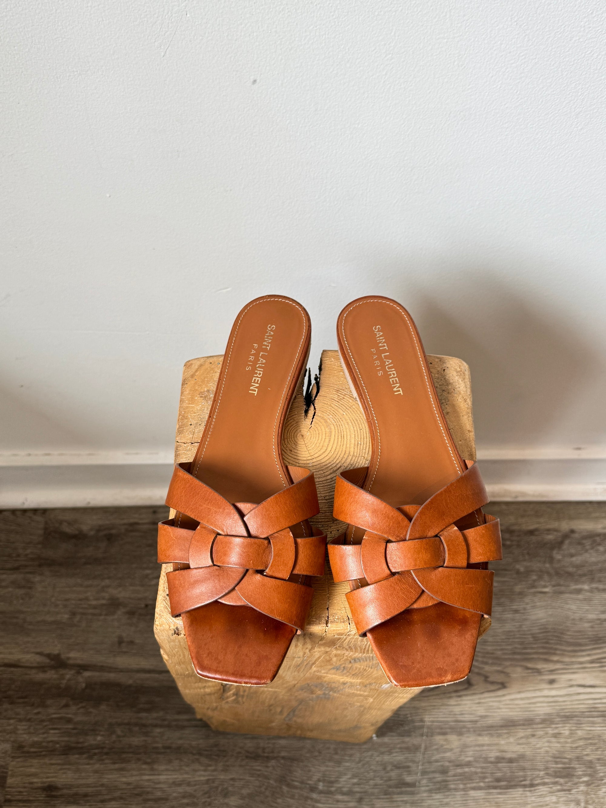 Saint Laurent Tribute Flat Slides Brown, 39