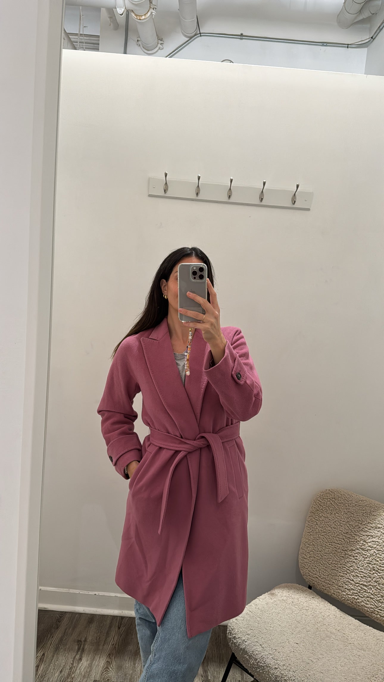 MaxMara Belted Midi Coat, Pink, 8