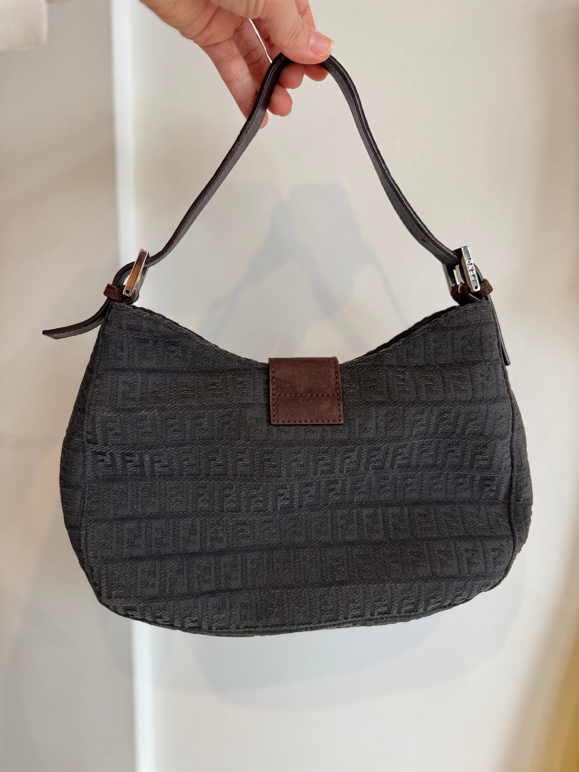 Fendi Vintage Hobo Shoulder Bag, Zucchino Monogram, Black/Brown